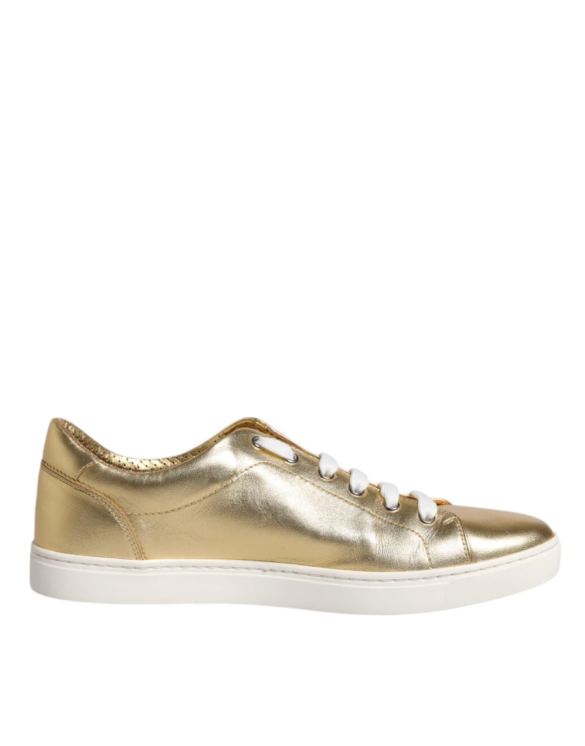 Dolce & Gabbana Gold Leather Logo London Men Sneakers Shoes - 7