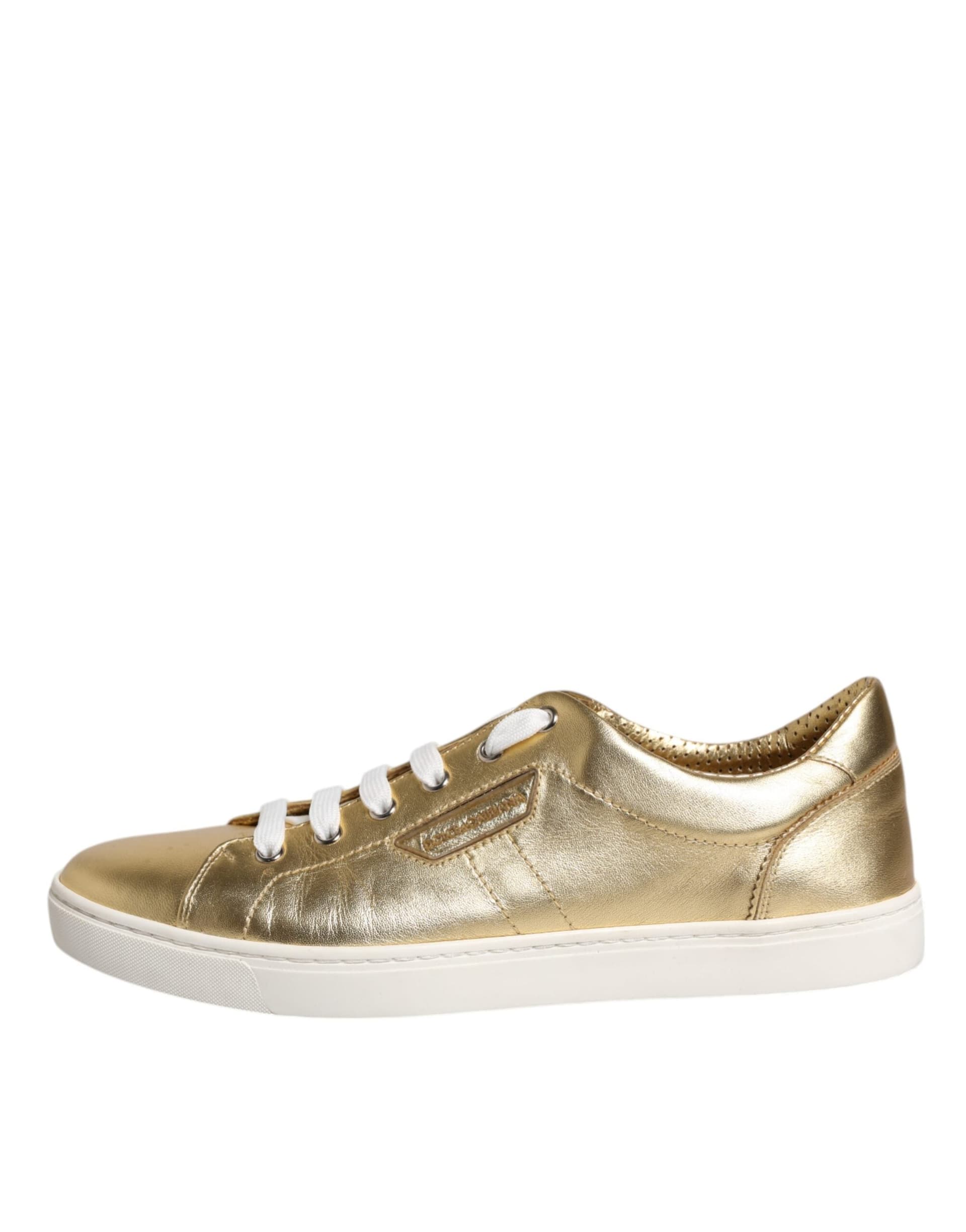 Dolce & Gabbana Gold Leather Logo London Men Sneakers Shoes - 8