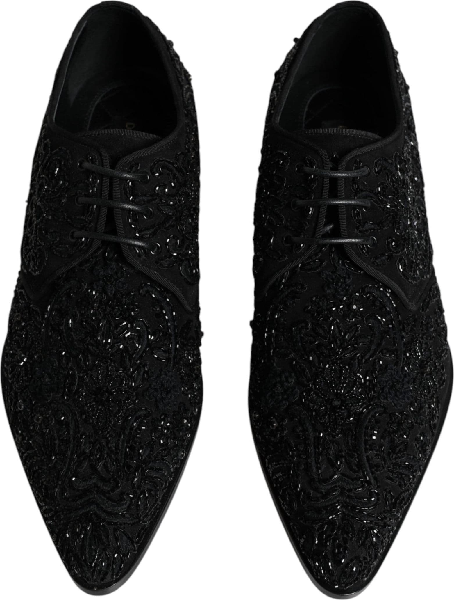 Dolce & Gabbana Black Embellished Suede Derby Formal Shoes - 2