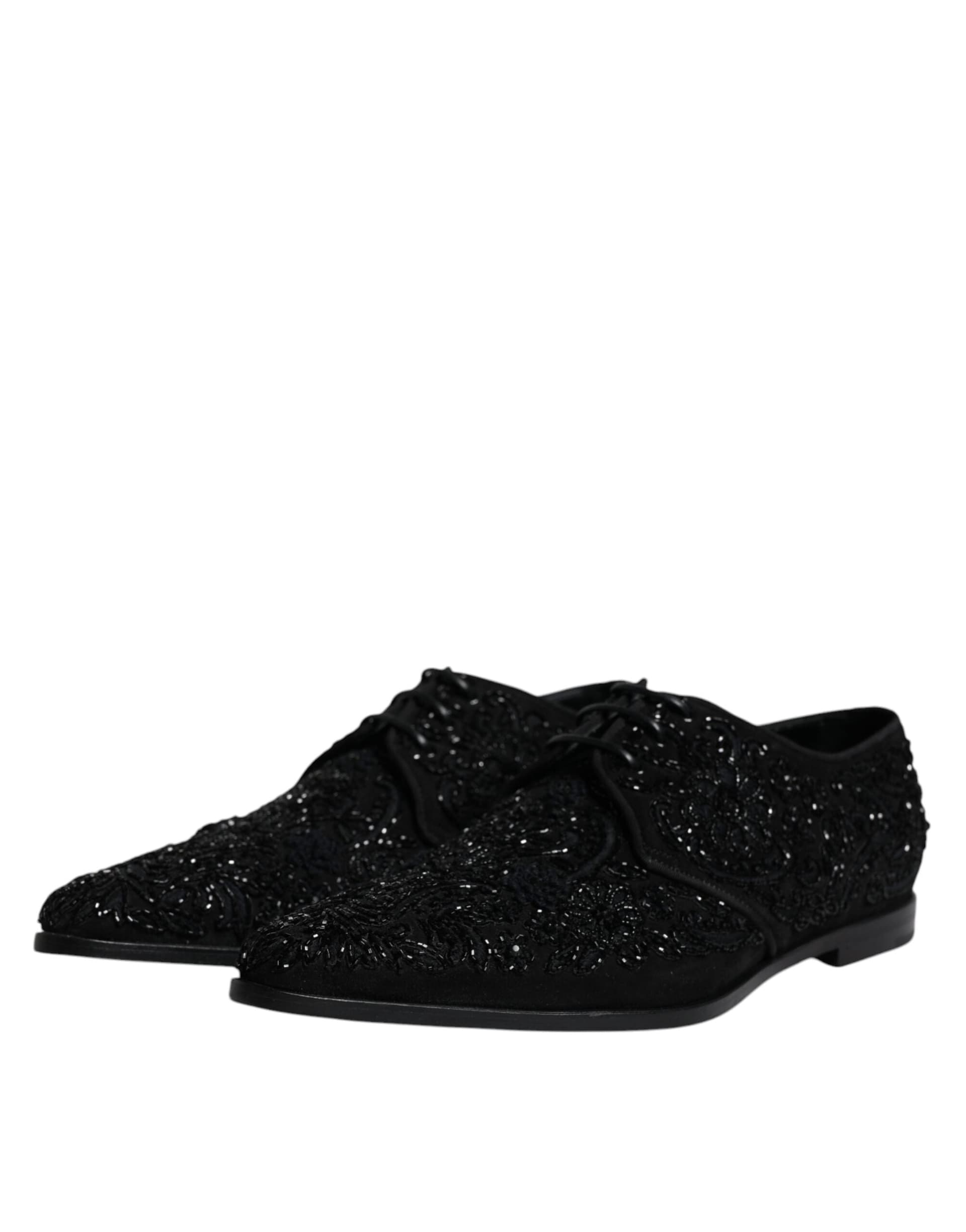 Dolce & Gabbana Black Embellished Suede Derby Formal Shoes - 3