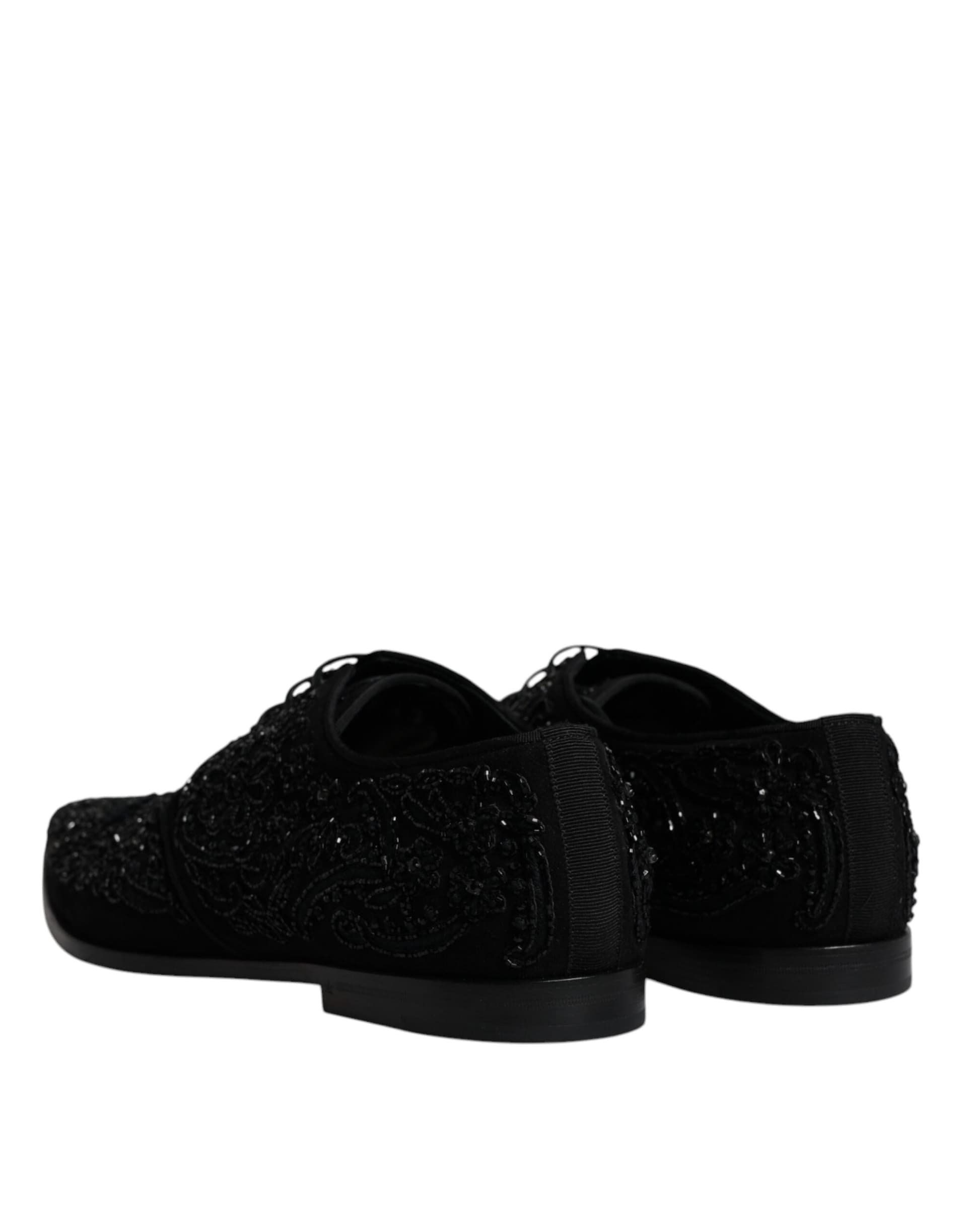 Dolce & Gabbana Black Embellished Suede Derby Formal Shoes - 4