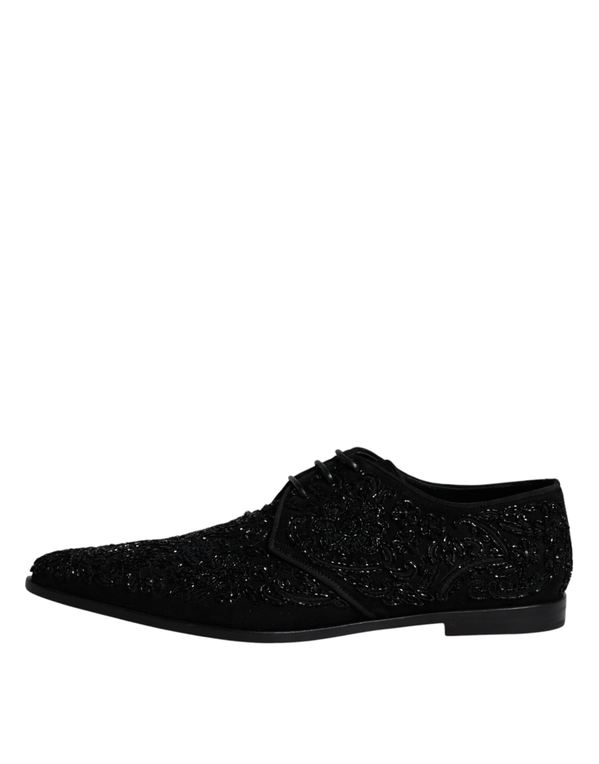 Dolce & Gabbana Black Embellished Suede Derby Formal Shoes - 5