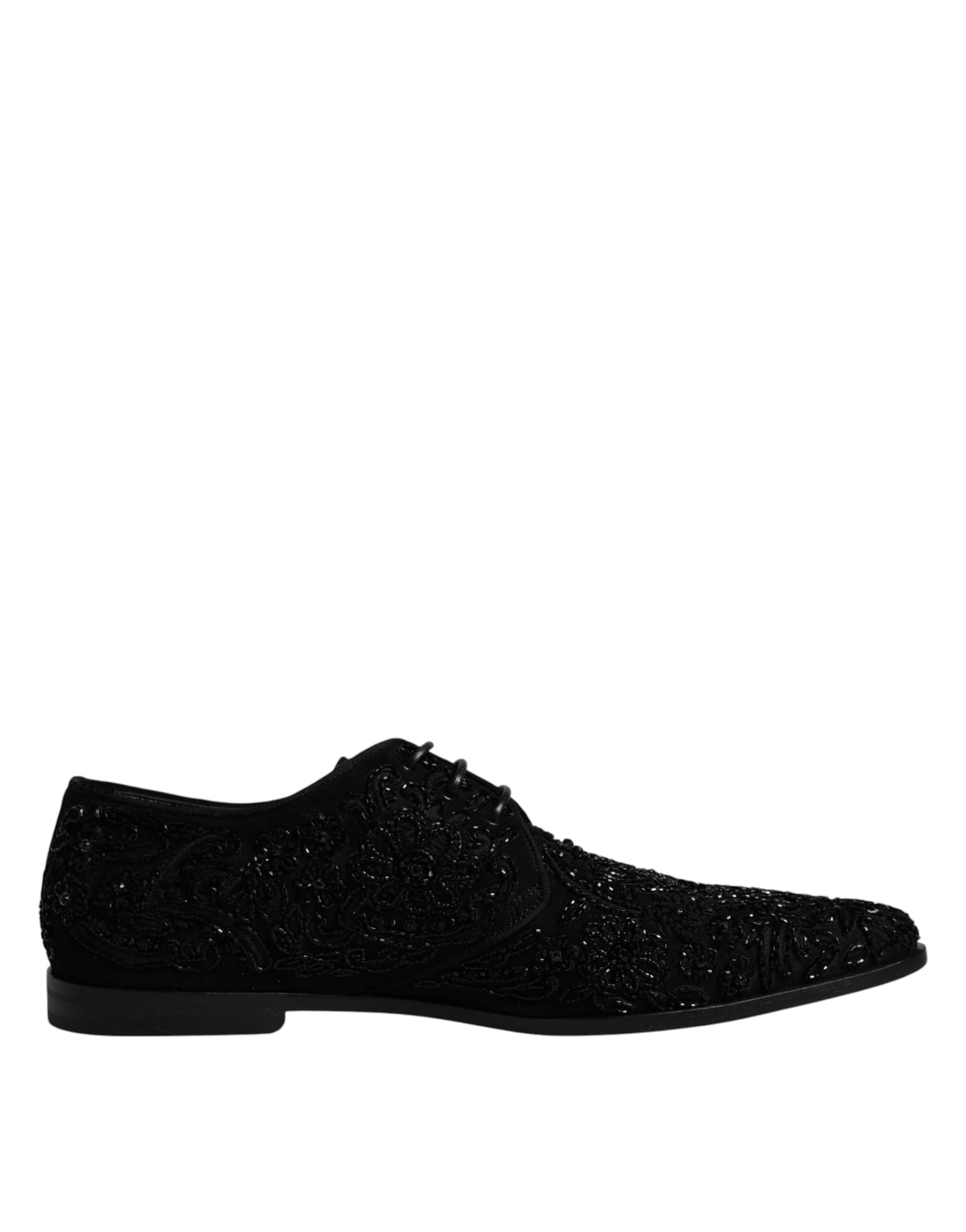Dolce & Gabbana Black Embellished Suede Derby Formal Shoes - 7