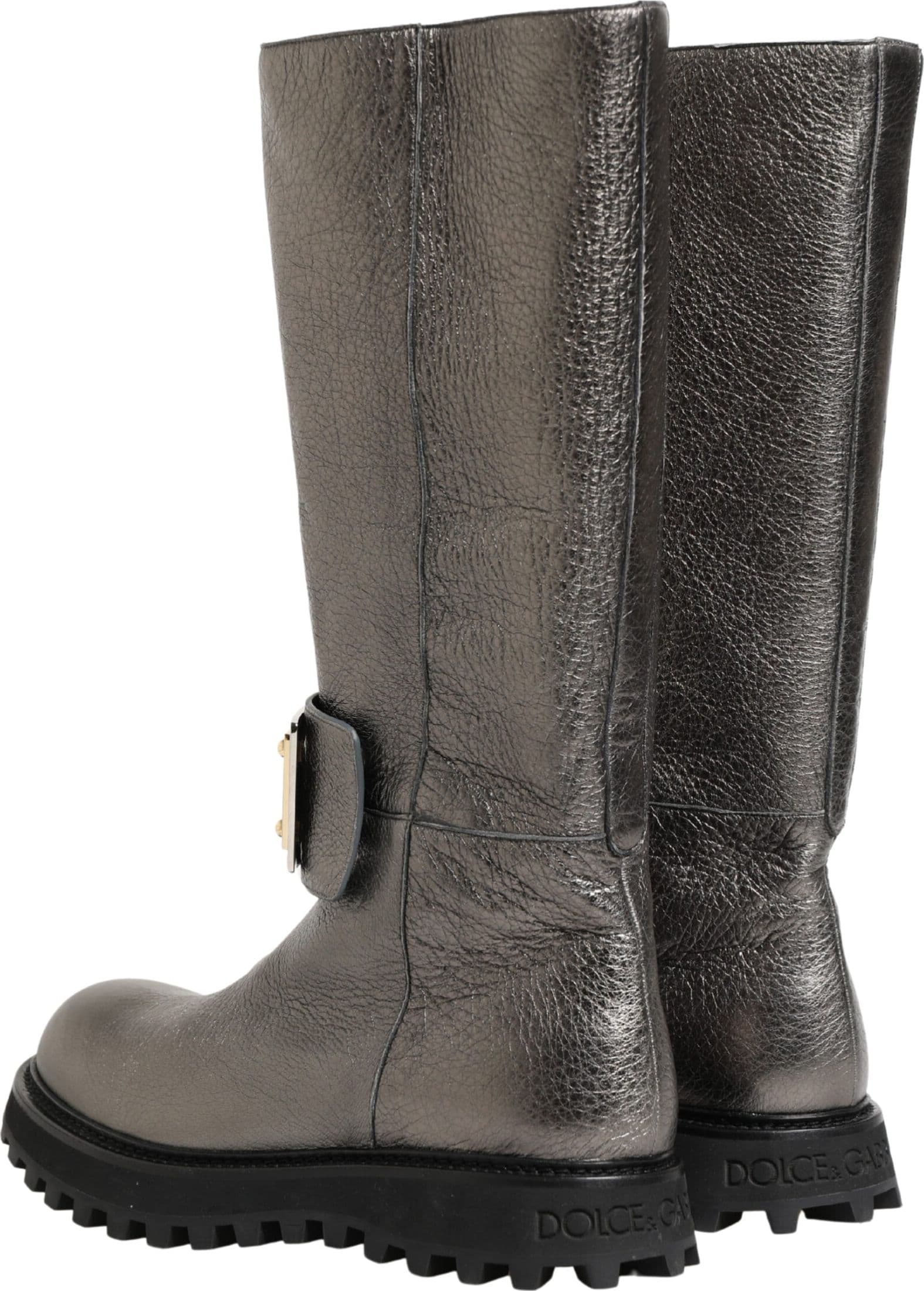 Dolce & Gabbana Metallic Silver Leather Mid Calf Boots Shoes - 4