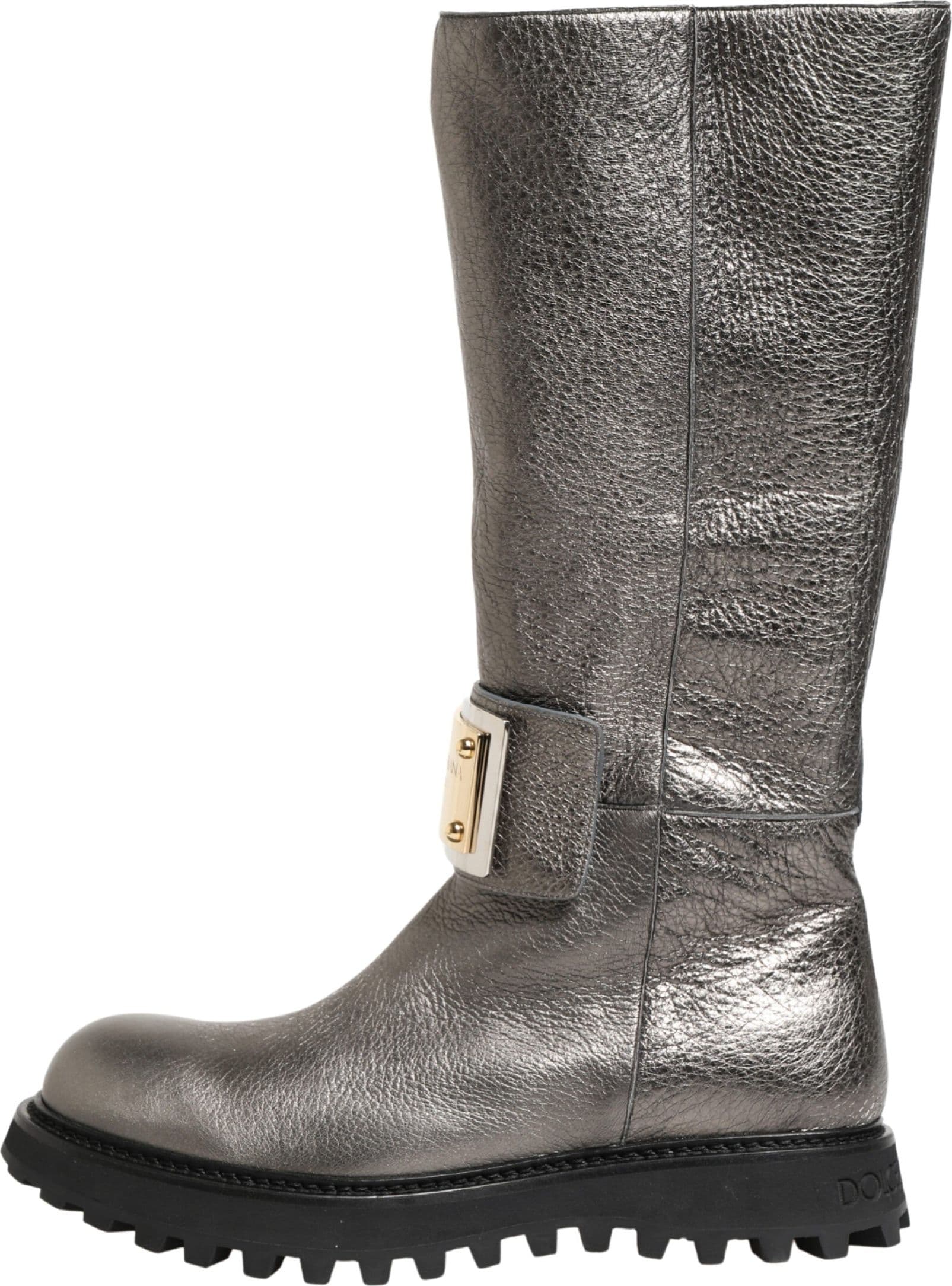 Dolce & Gabbana Metallic Silver Leather Mid Calf Boots Shoes - 5