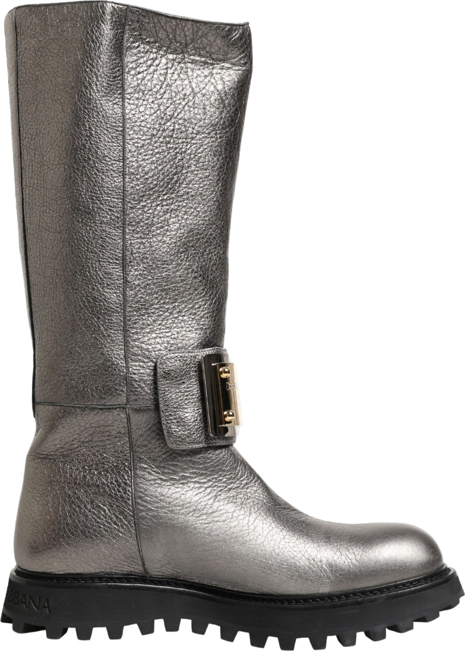 Dolce & Gabbana Metallic Silver Leather Mid Calf Boots Shoes - 6