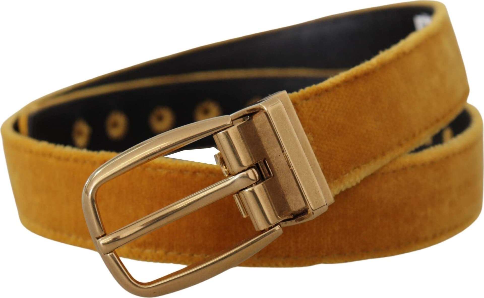 Dolce & Gabbana Mustard Velvet Gold Logo Engraved Metal Buckle Belt - 2