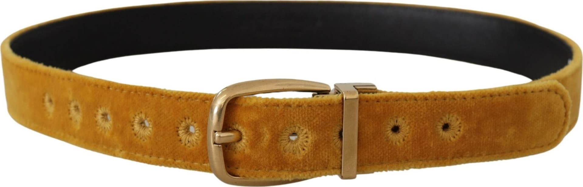 Dolce & Gabbana Mustard Velvet Gold Logo Engraved Metal Buckle Belt - 3