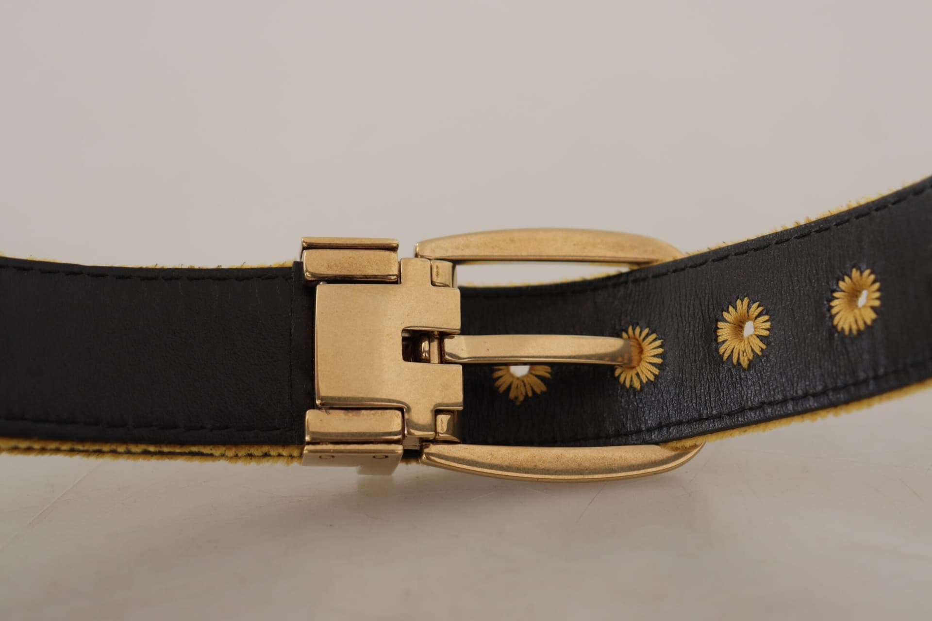 Dolce & Gabbana Mustard Velvet Gold Logo Engraved Metal Buckle Belt - 5