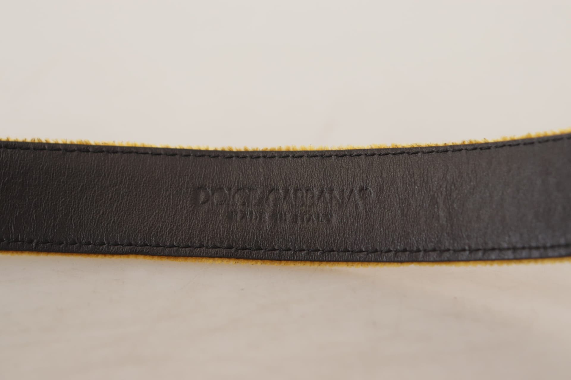 Dolce & Gabbana Mustard Velvet Gold Logo Engraved Metal Buckle Belt - 6