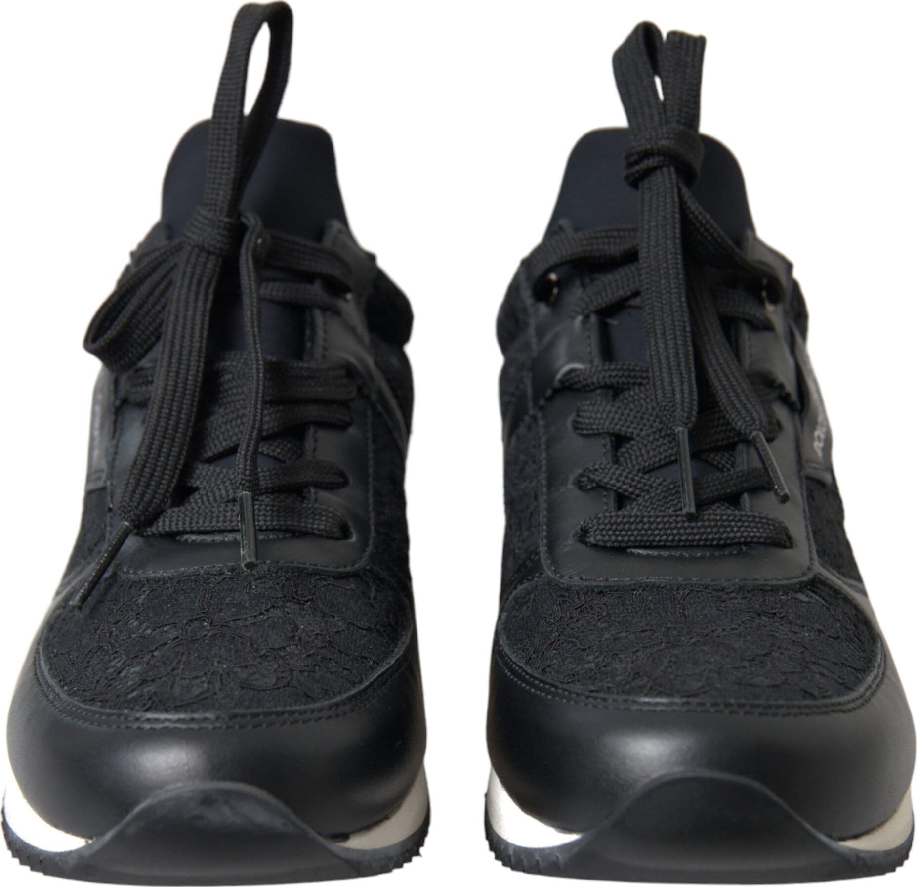 Dolce & Gabbana Black Floral Lace Leather Sneakers Shoes - 3