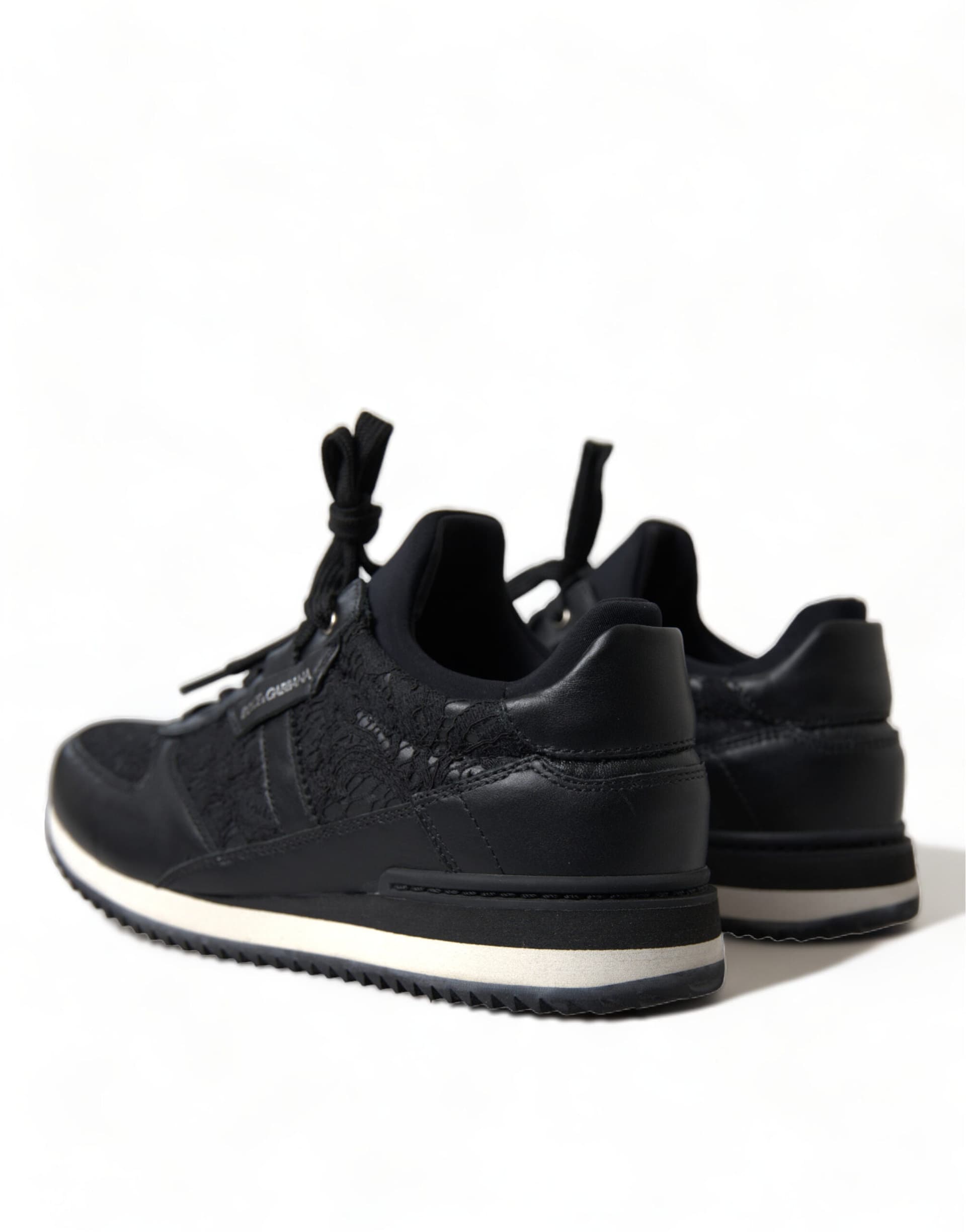 Dolce & Gabbana Black Floral Lace Leather Sneakers Shoes - 5