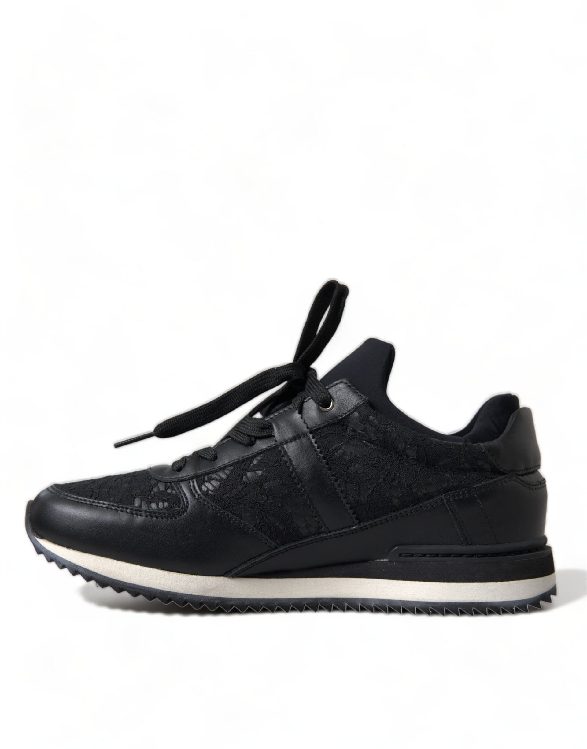 Dolce & Gabbana Black Floral Lace Leather Sneakers Shoes - 6