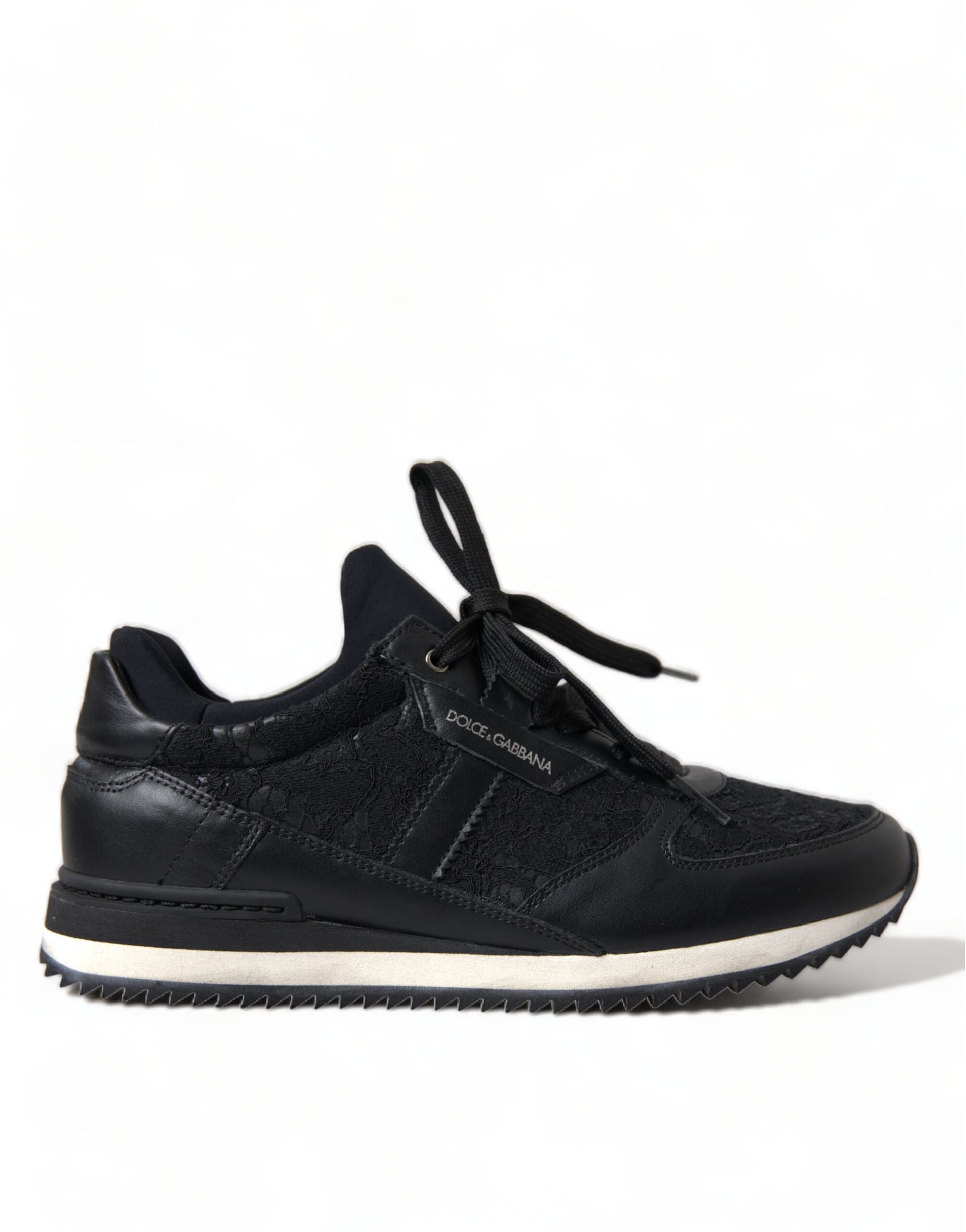 Dolce & Gabbana Black Floral Lace Leather Sneakers Shoes - 7