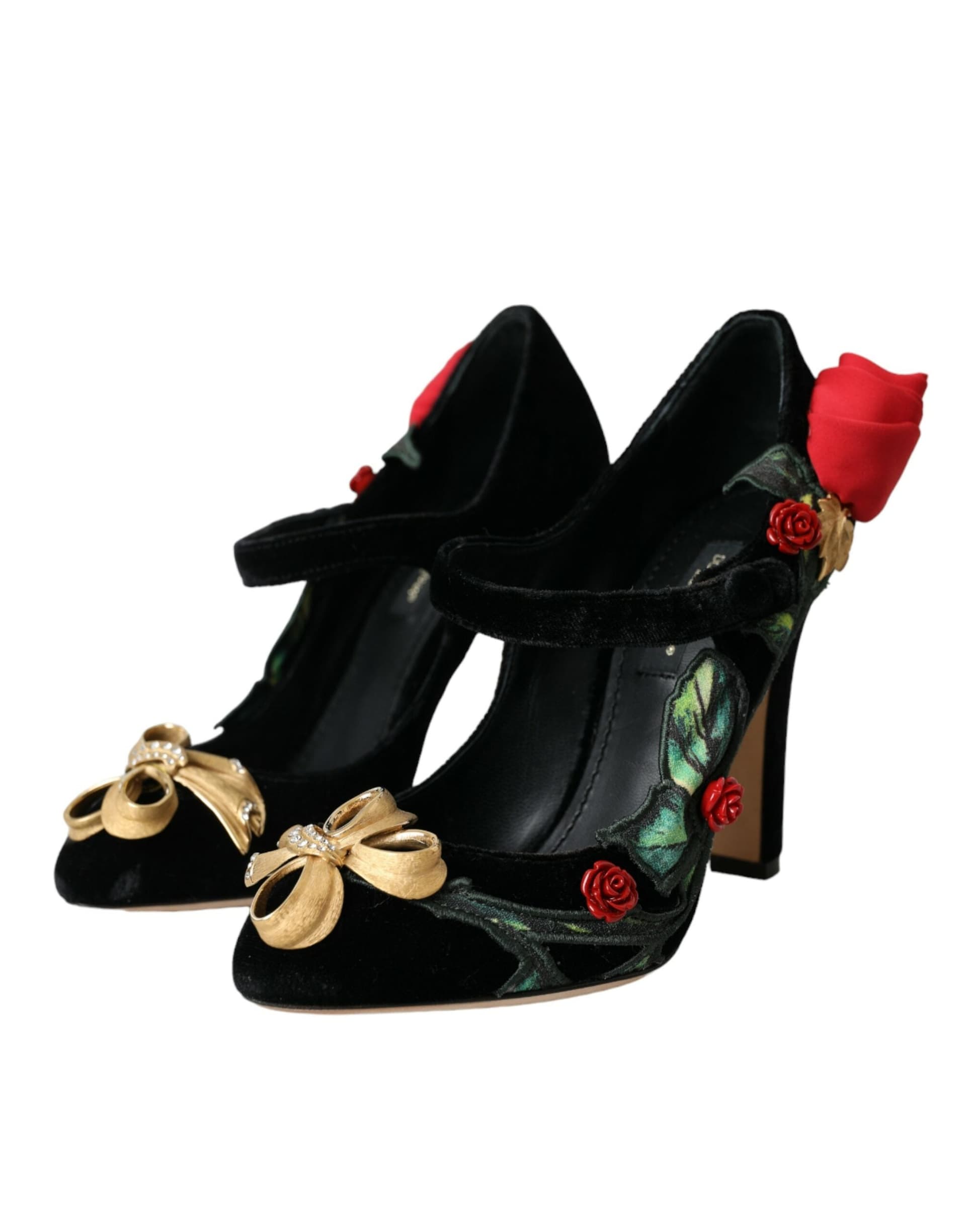 Dolce & Gabbana Black Roses Crystal Brooch Mary Jane Shoes - 2