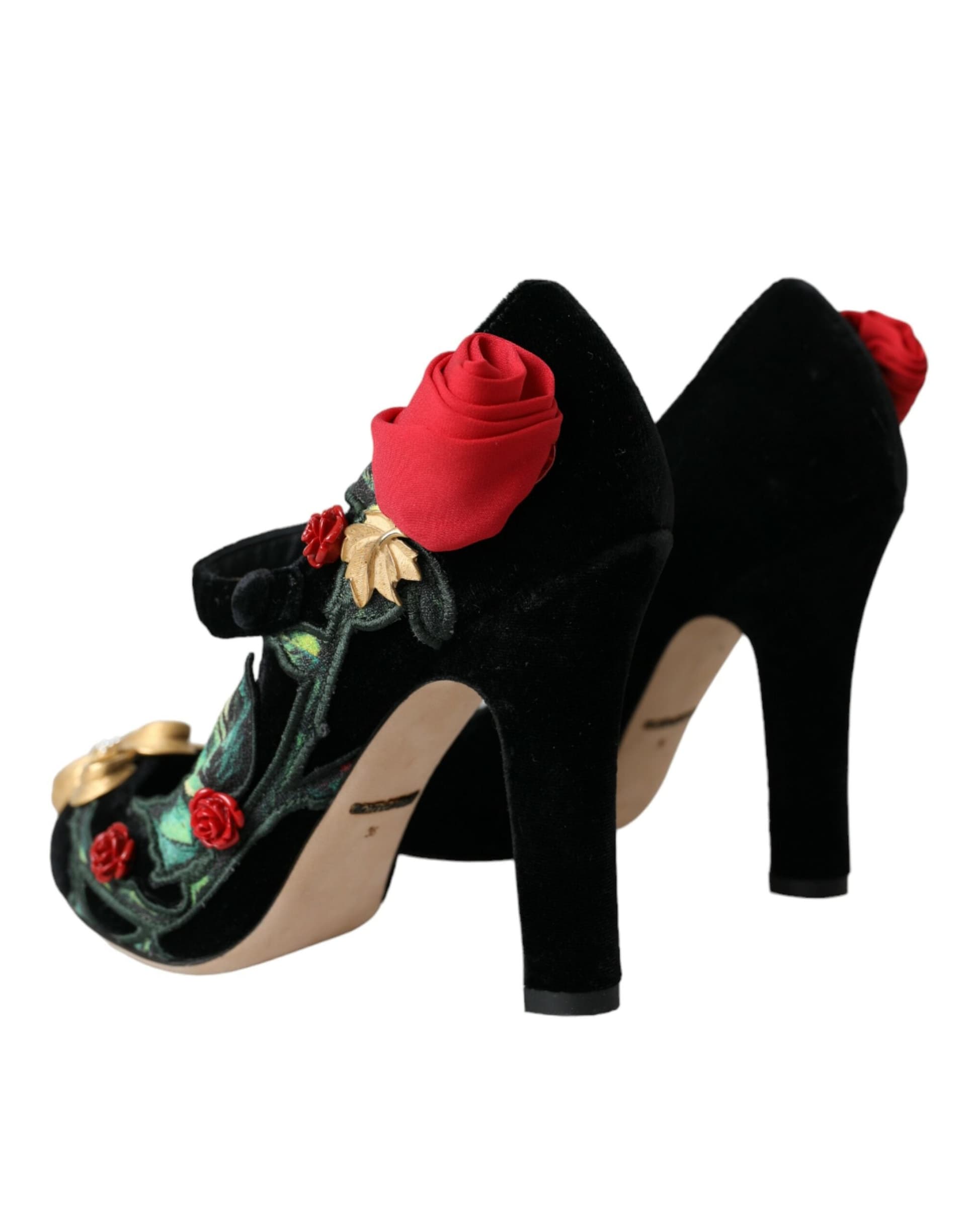 Dolce & Gabbana Black Roses Crystal Brooch Mary Jane Shoes - 3
