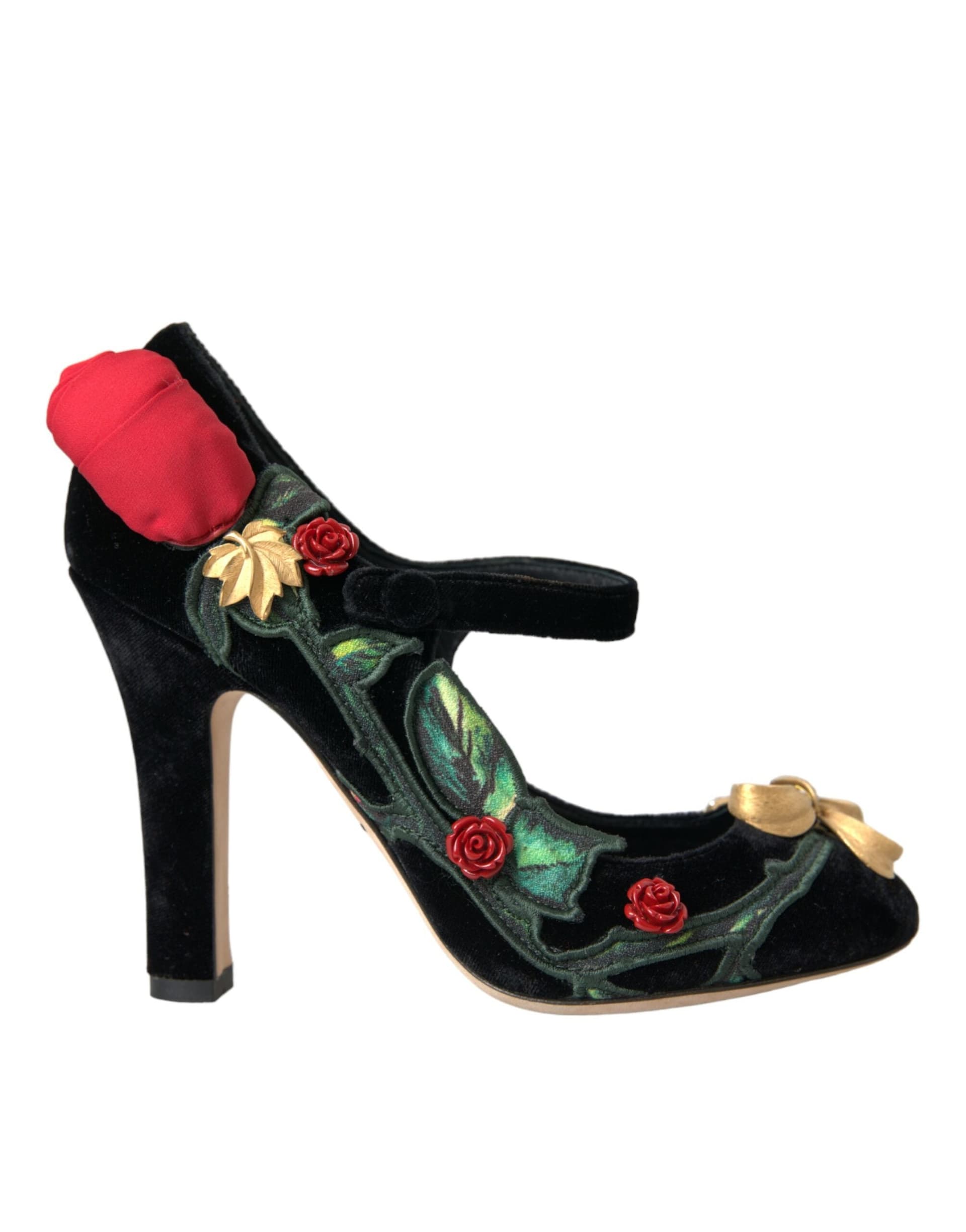 Dolce & Gabbana Black Roses Crystal Brooch Mary Jane Shoes - 5