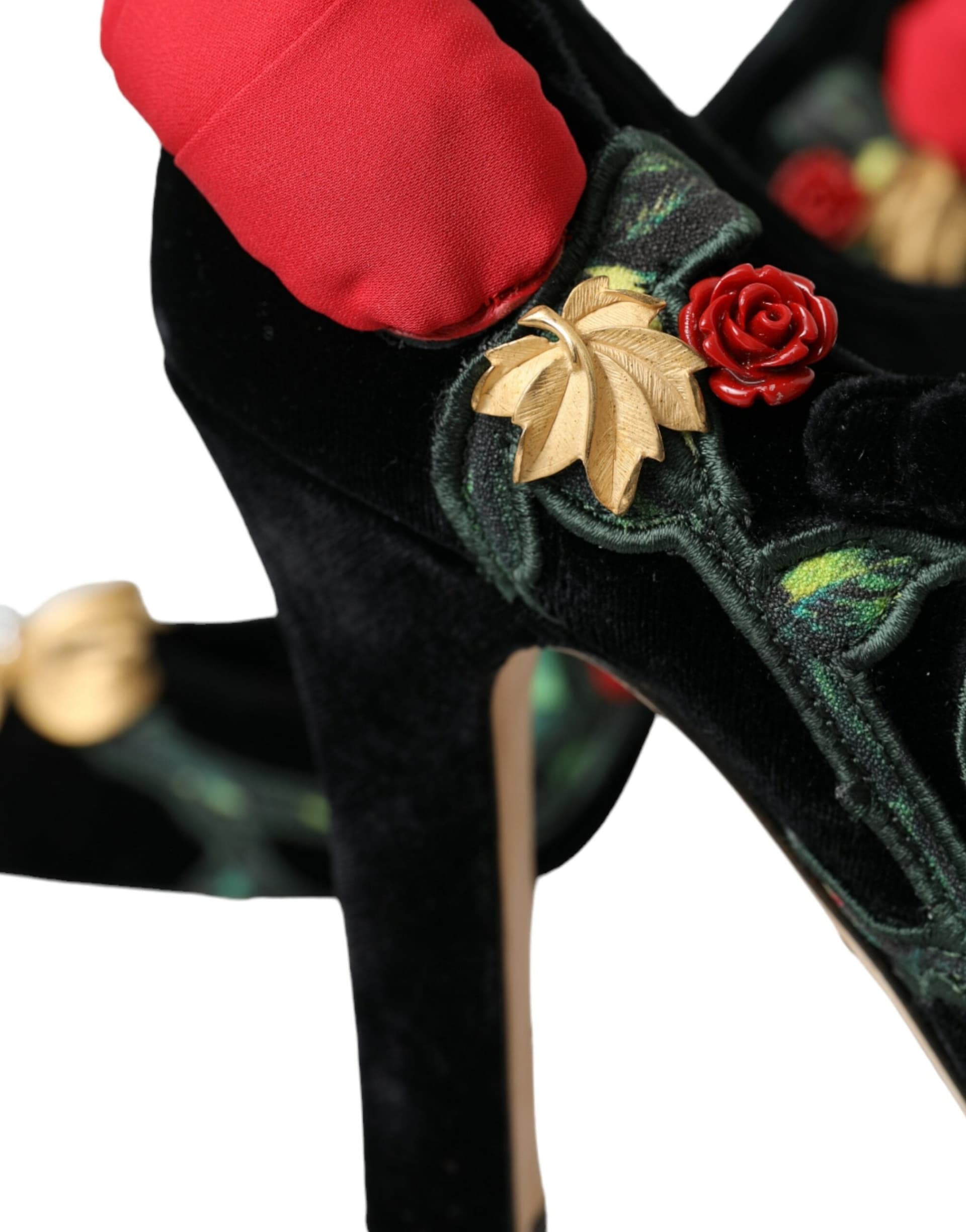 Dolce & Gabbana Black Roses Crystal Brooch Mary Jane Shoes - 7