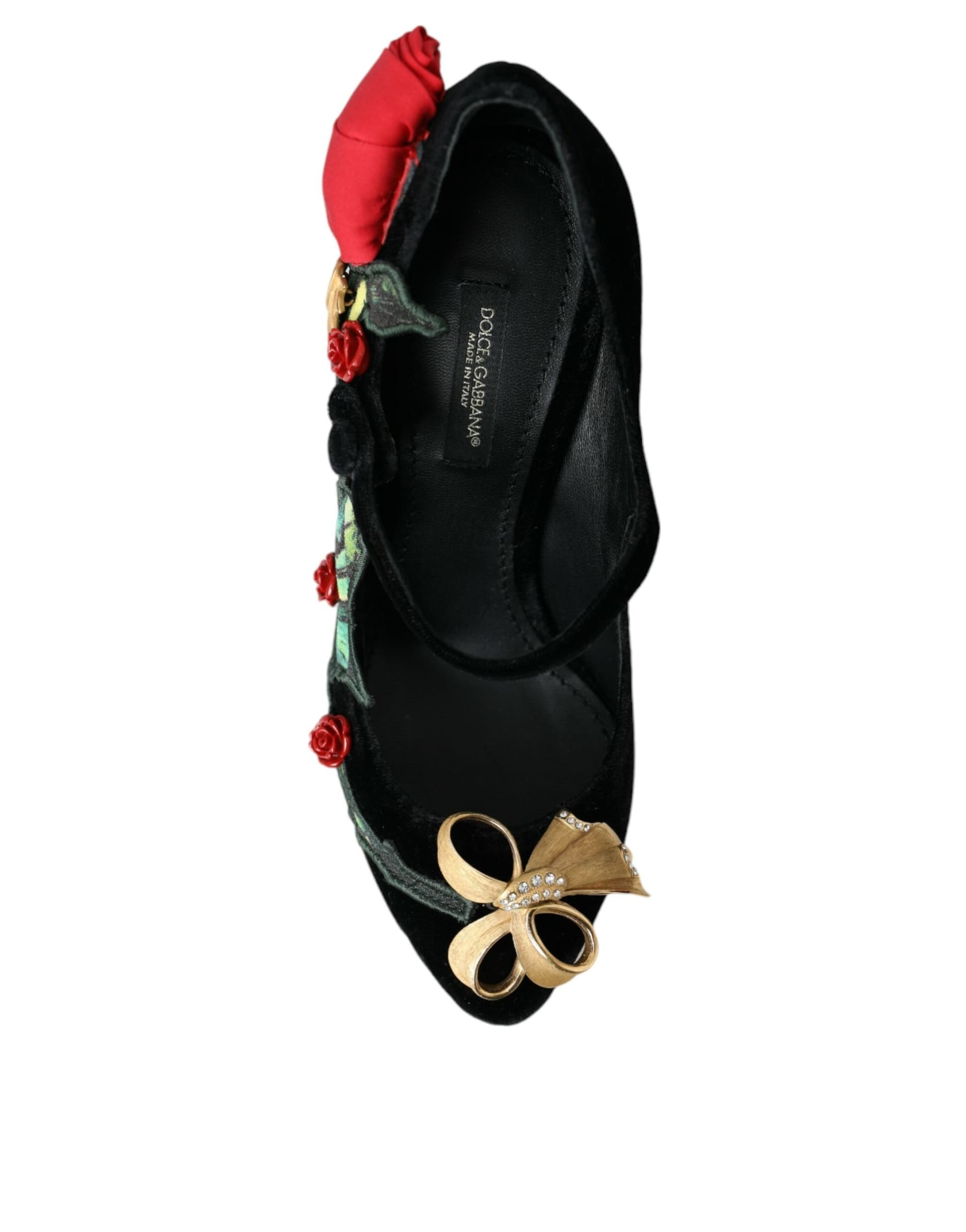 Dolce & Gabbana Black Roses Crystal Brooch Mary Jane Shoes - 8