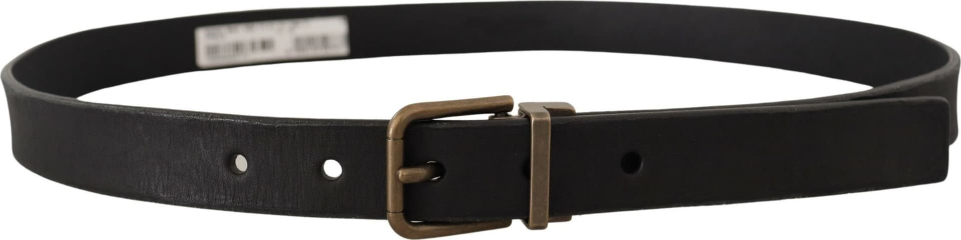 Dolce & Gabbana Black Leather Brass Metal Grain Buckle Classic Belt - 2
