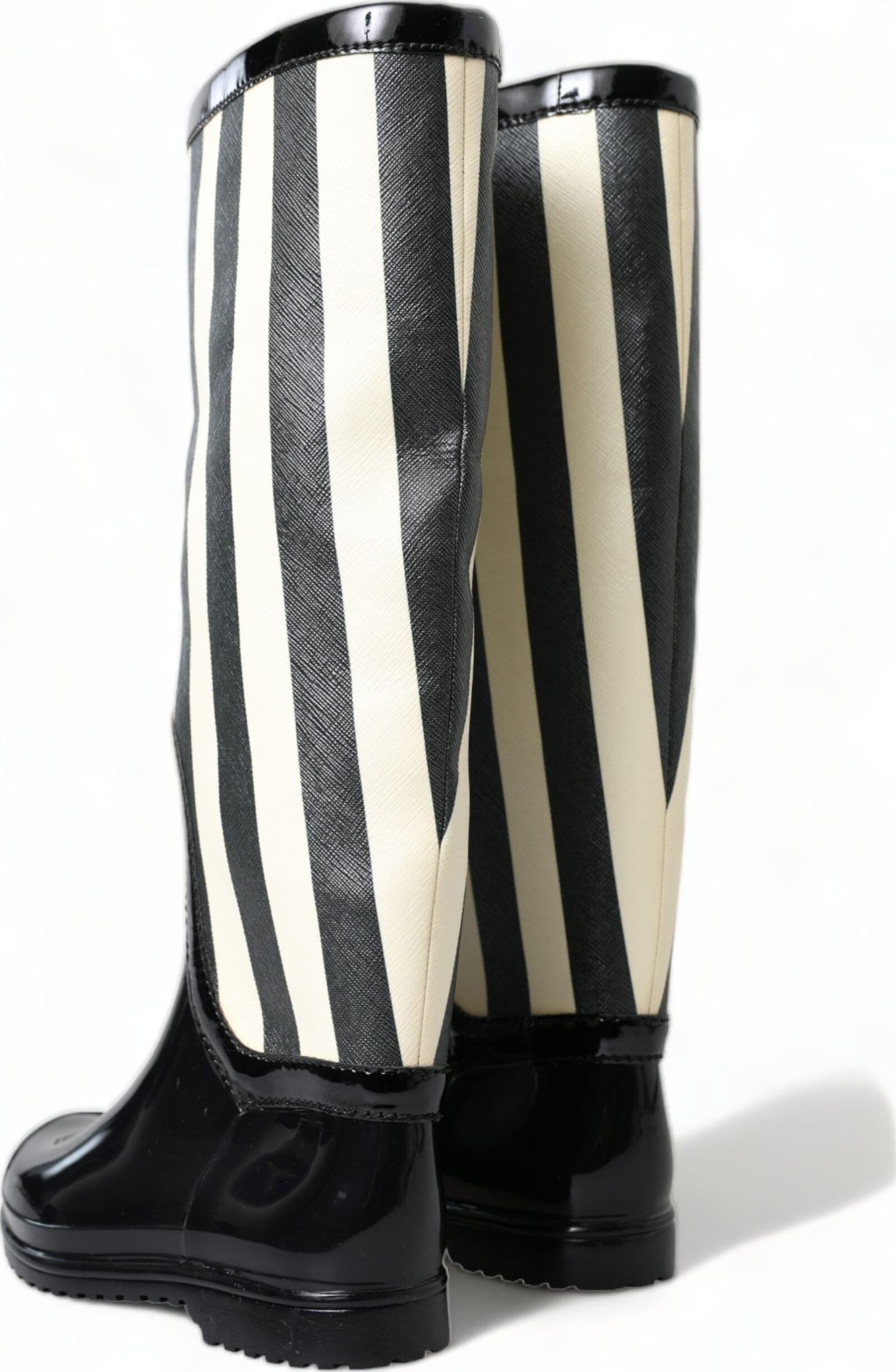 Dolce & Gabbana Black Rubber Knee High Flat Boots Shoes - 2