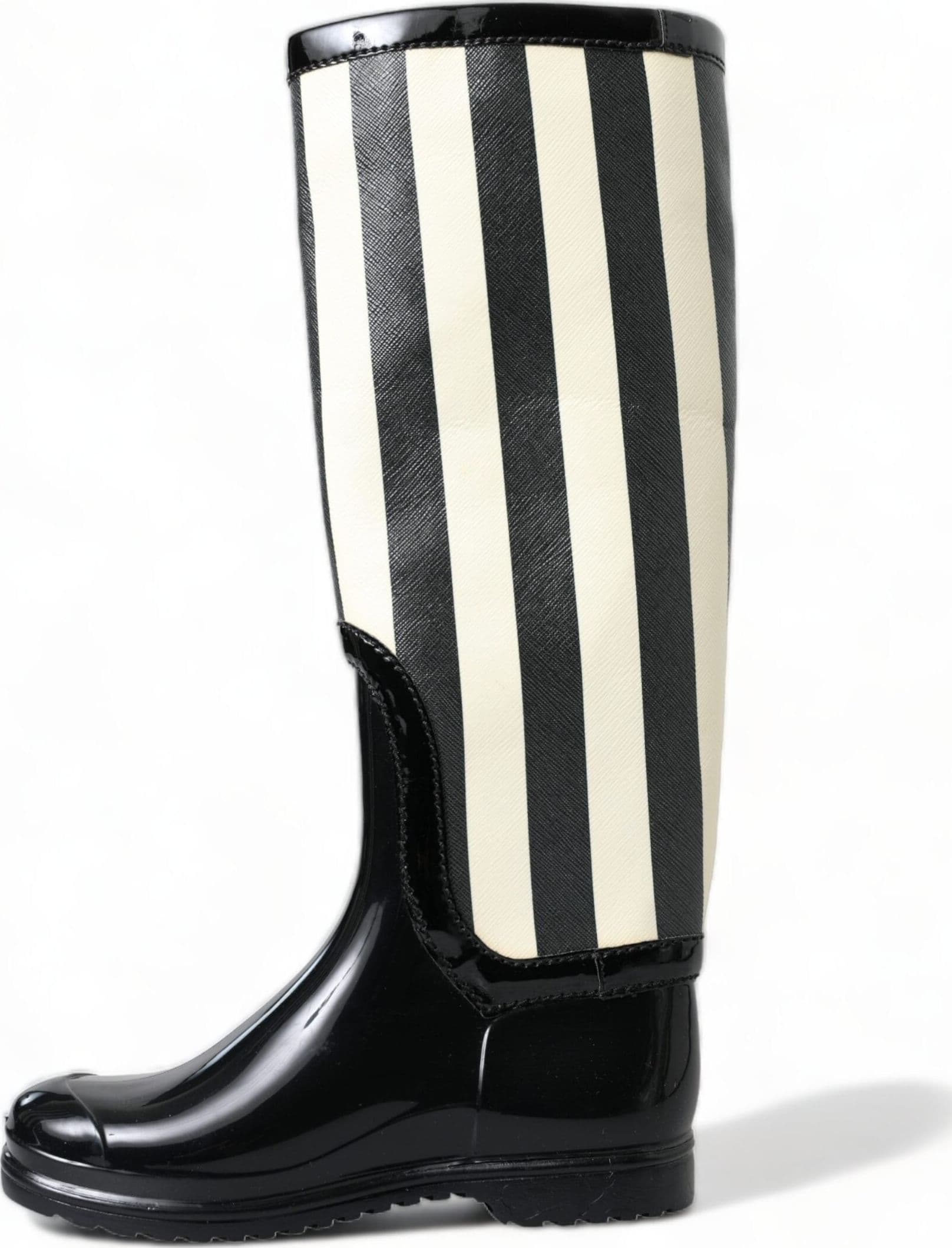 Dolce & Gabbana Black Rubber Knee High Flat Boots Shoes - 3