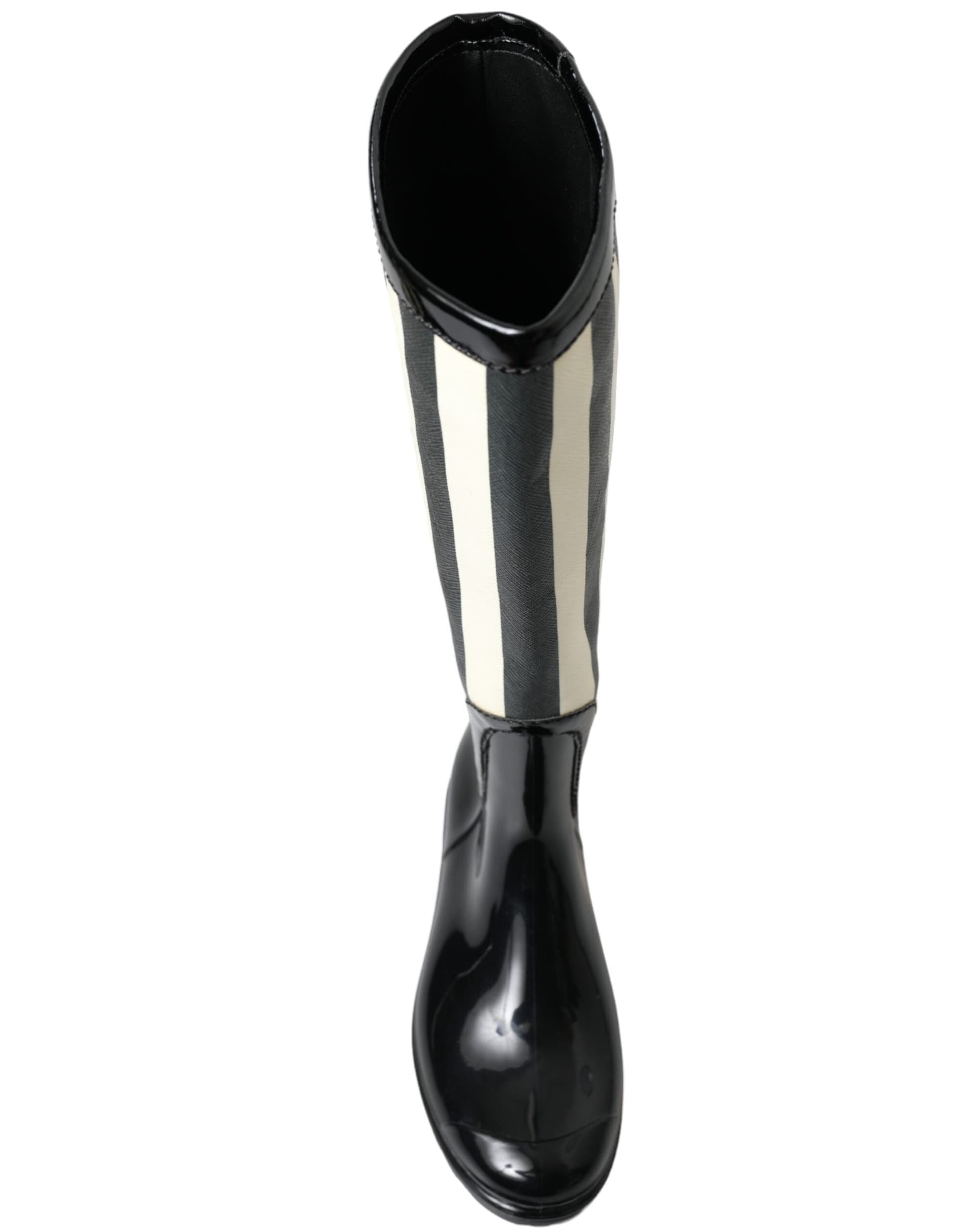 Dolce & Gabbana Black Rubber Knee High Flat Boots Shoes - 7