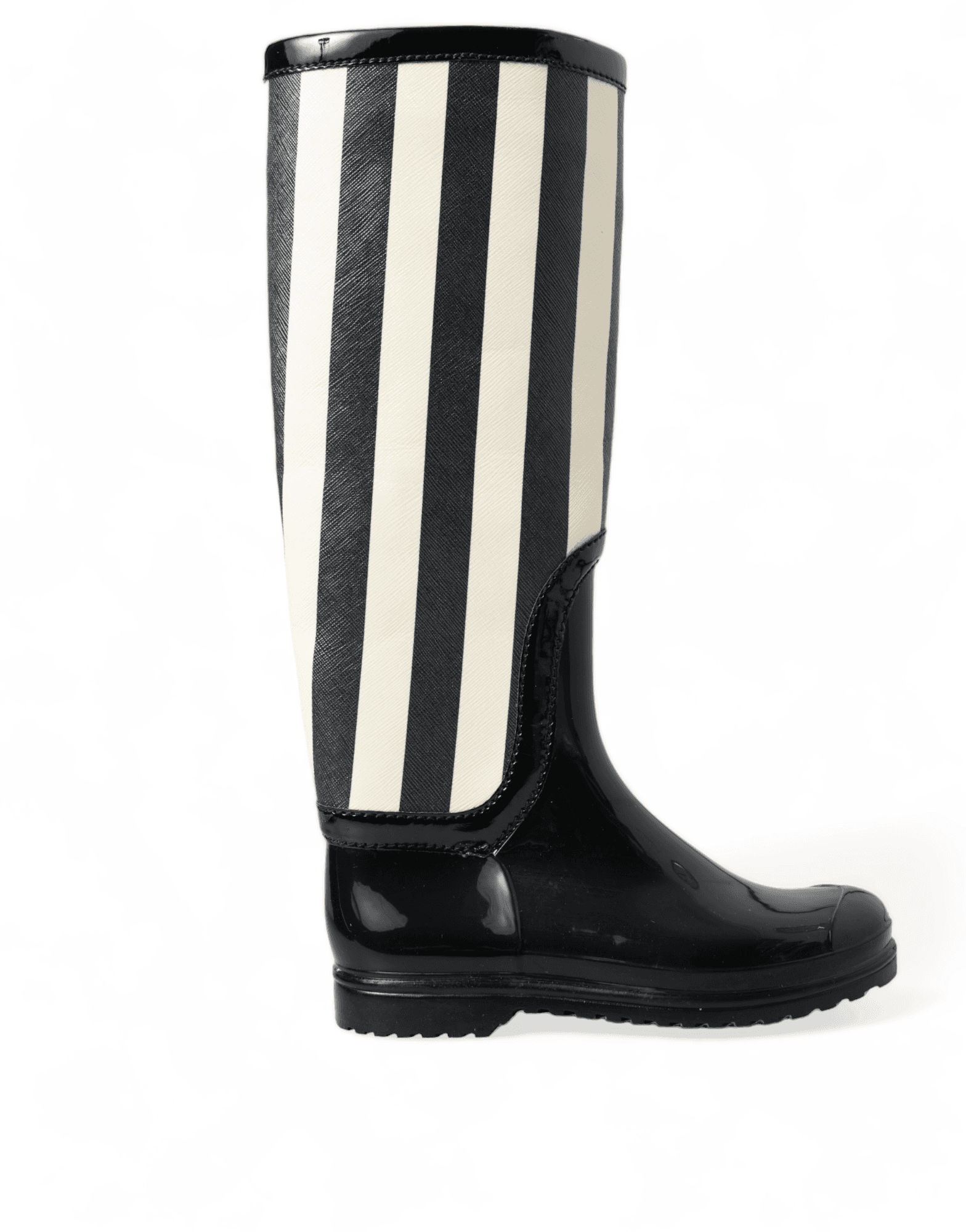 Dolce & Gabbana Black Rubber Knee High Flat Boots Shoes - 8
