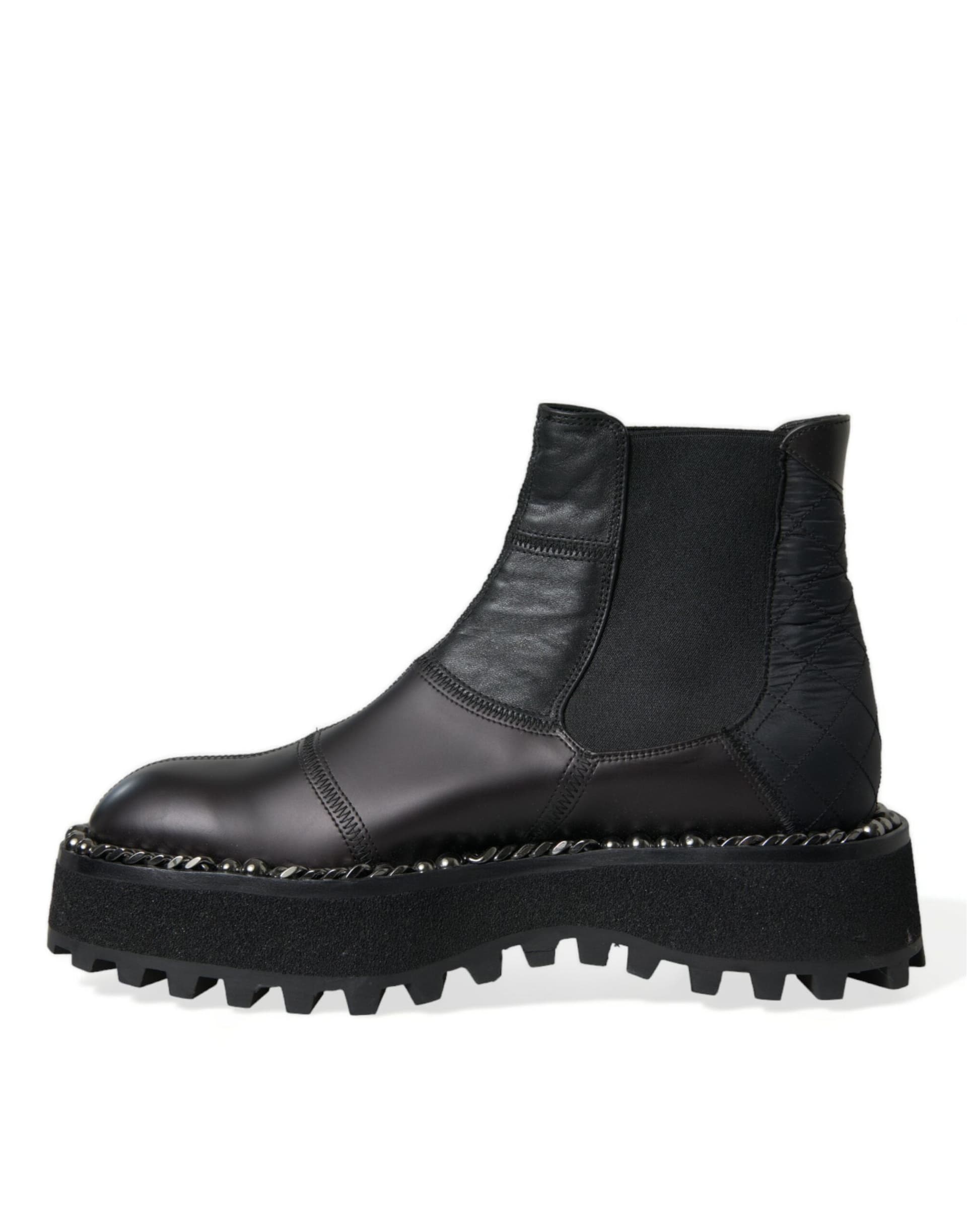 Dolce & Gabbana Black Leather Slip On Stretch Chelsea Boots Shoes - 4