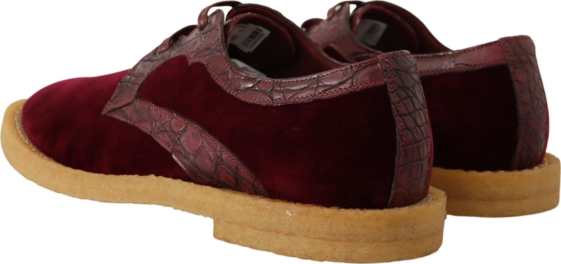 Dolce & Gabbana Bordeaux Velvet Exotic Leather Shoes - 2