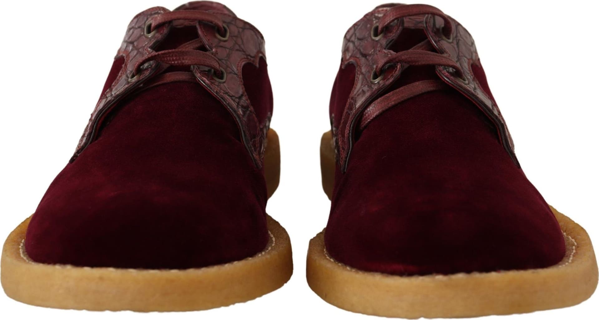 Dolce & Gabbana Bordeaux Velvet Exotic Leather Shoes - 7