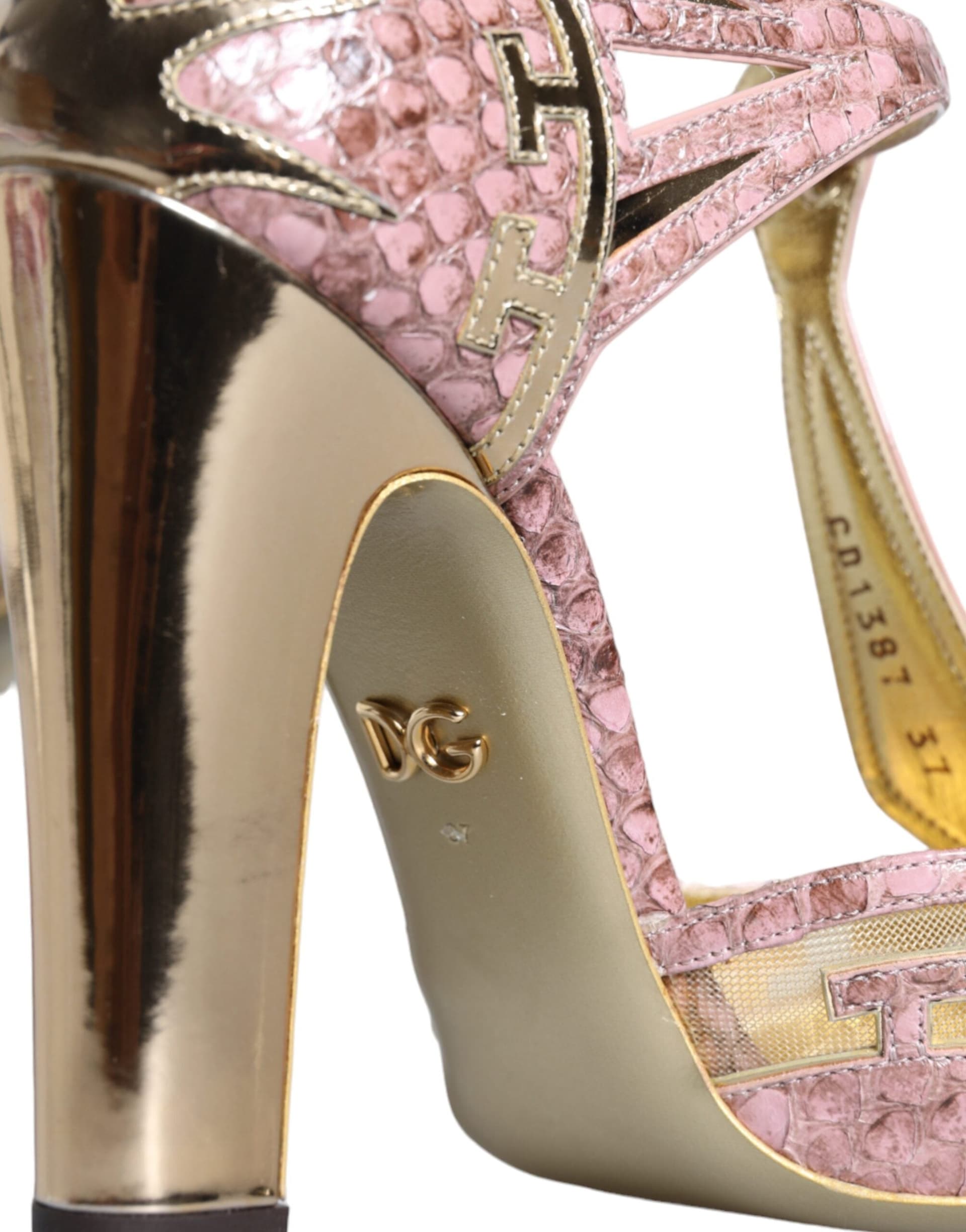 Dolce & Gabbana Pink Gold Leather Pumps T-strap Sandals Shoes - 5