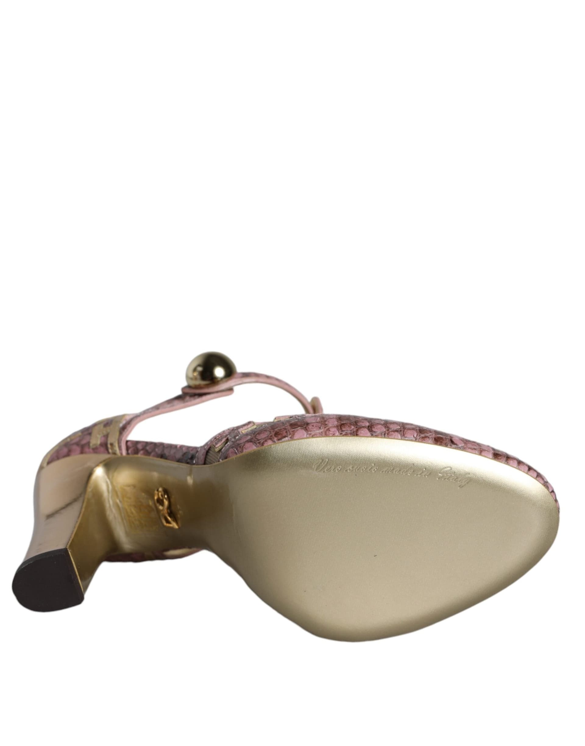 Dolce & Gabbana Pink Gold Leather Pumps T-strap Sandals Shoes - 6