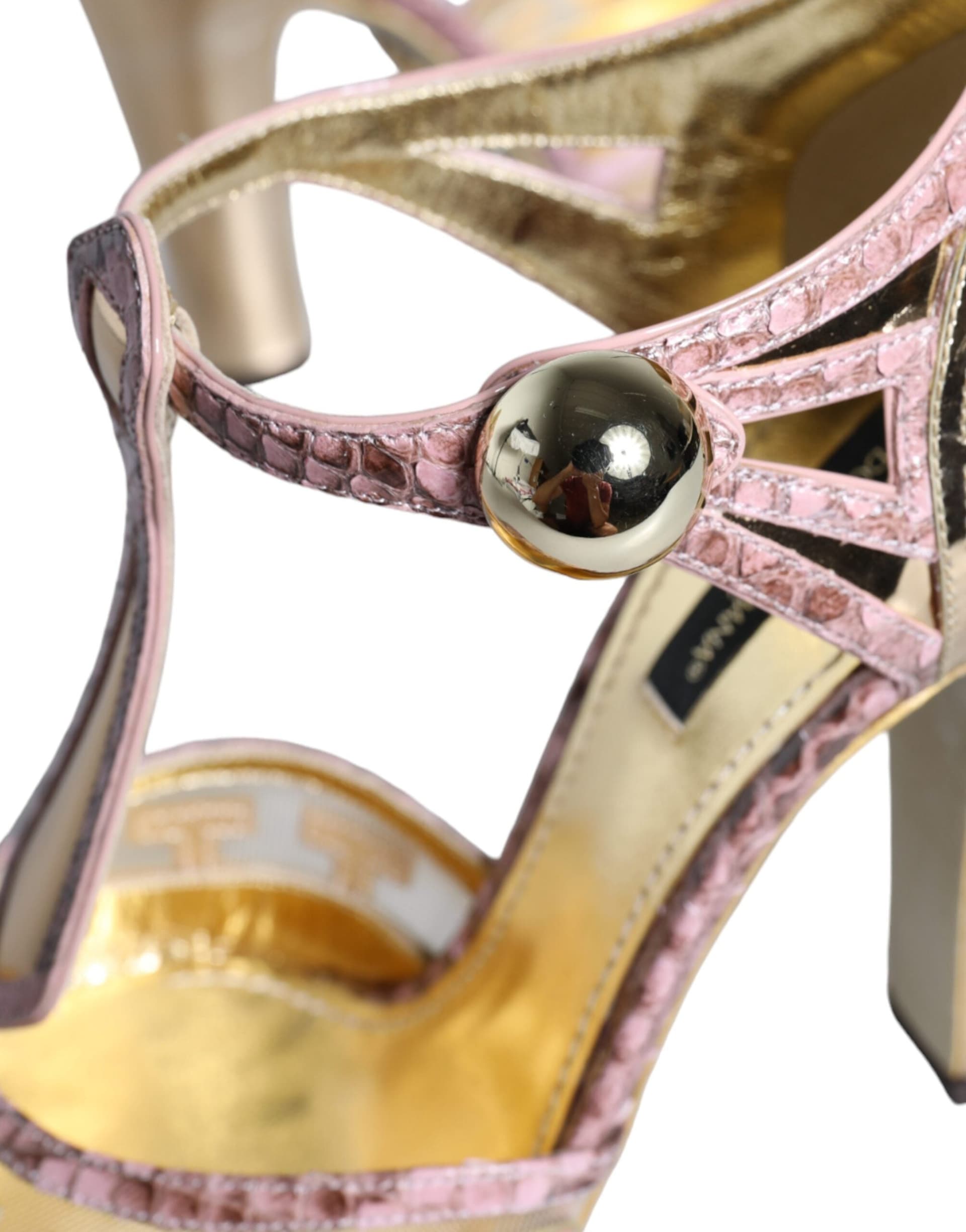 Dolce & Gabbana Pink Gold Leather Pumps T-strap Sandals Shoes - 8