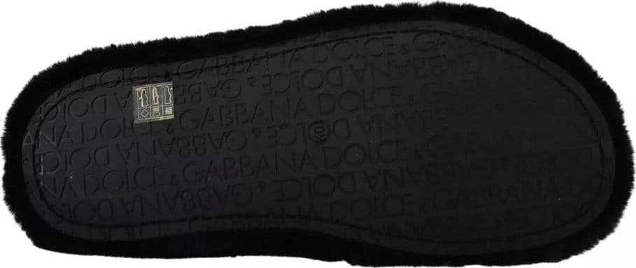 Dolce & Gabbana Black Polyester Faux Fur Mens Flats Sandals Shoes - 3