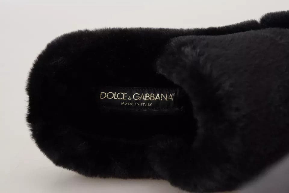 Dolce & Gabbana Black Polyester Faux Fur Mens Flats Sandals Shoes - 4