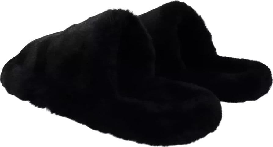Dolce & Gabbana Black Polyester Faux Fur Mens Flats Sandals Shoes - 5