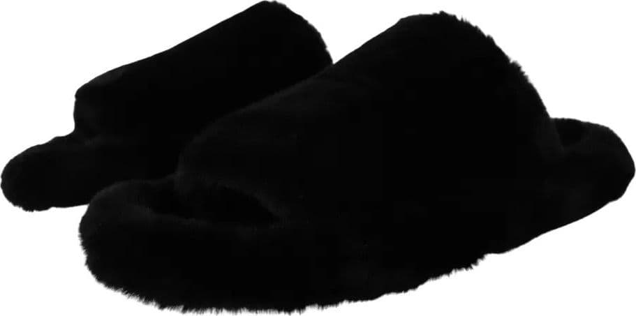 Dolce & Gabbana Black Polyester Faux Fur Mens Flats Sandals Shoes - 6