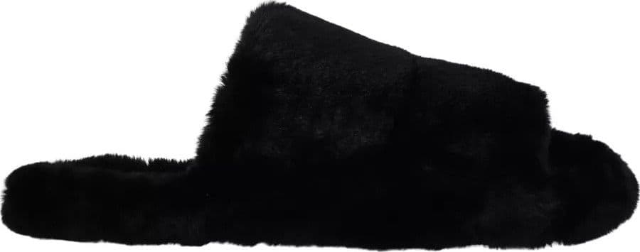 Dolce & Gabbana Black Polyester Faux Fur Mens Flats Sandals Shoes - 7