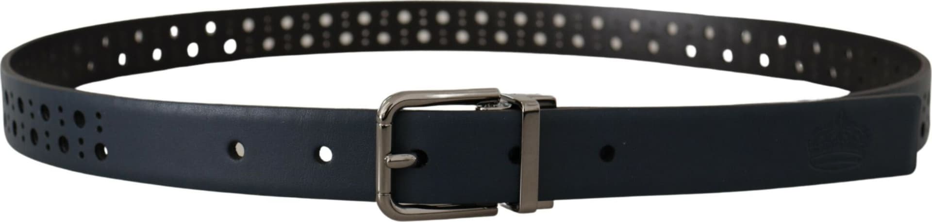 Dolce & Gabbana Navy Blue Perforated Leather Skinny Metal Buckle Belt - 2