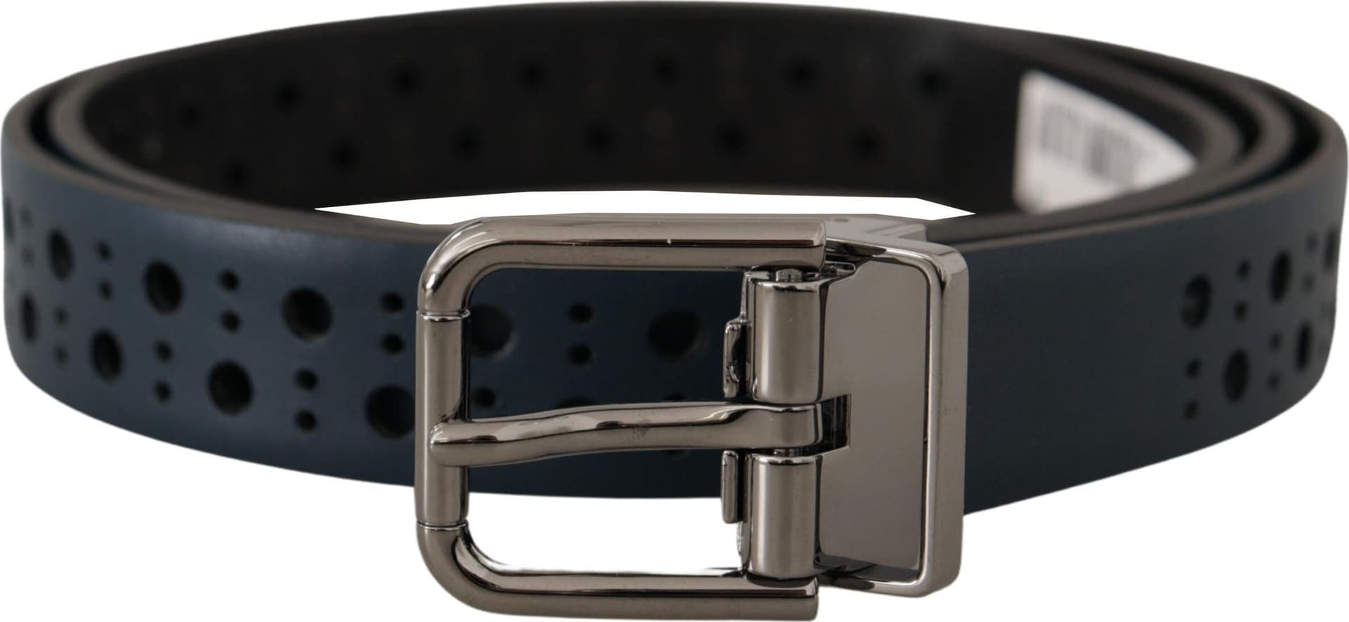 Dolce & Gabbana Navy Blue Perforated Leather Skinny Metal Buckle Belt - 3