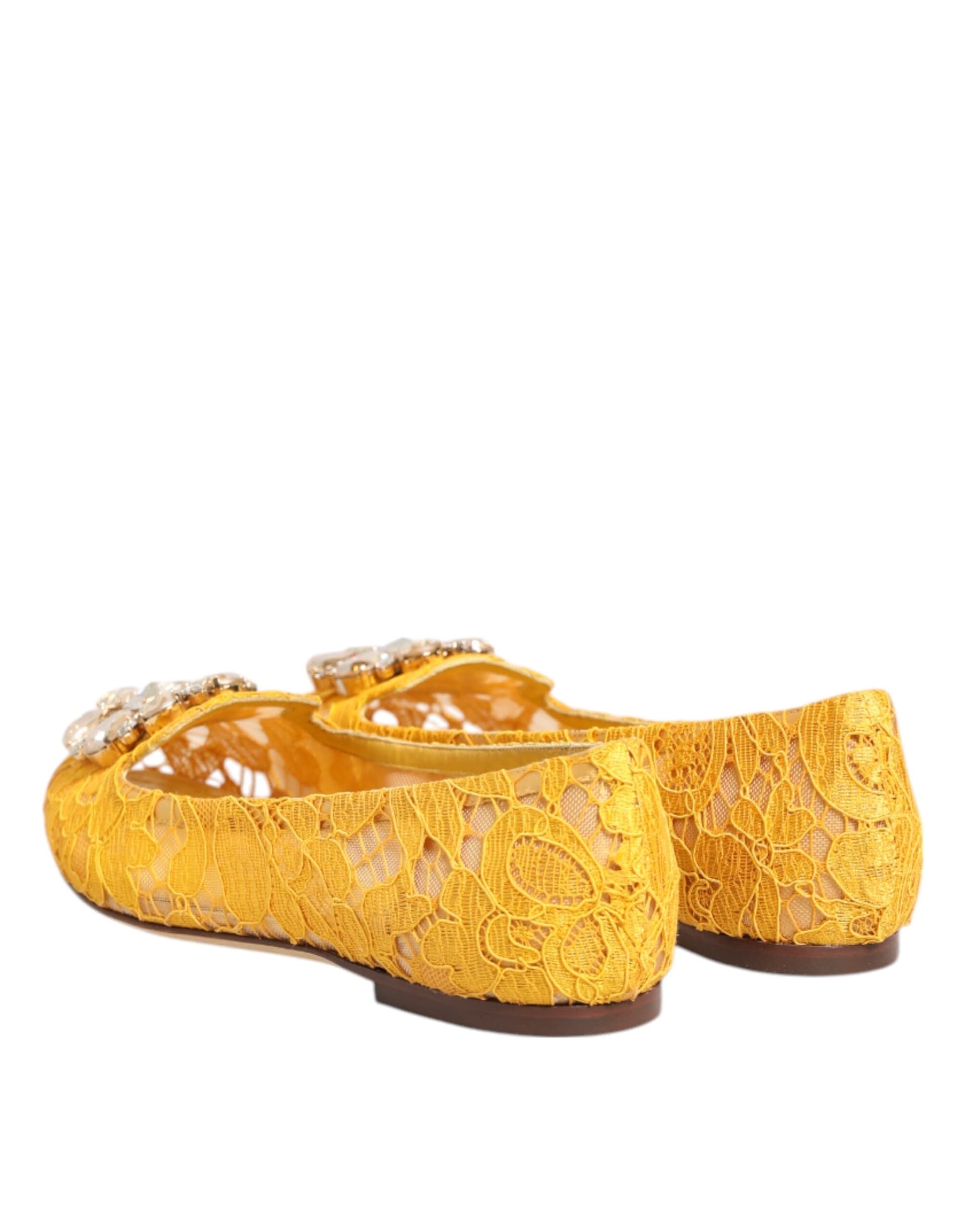 Dolce & Gabbana Yellow Taormina Lace Crystals Flats Shoes - 4