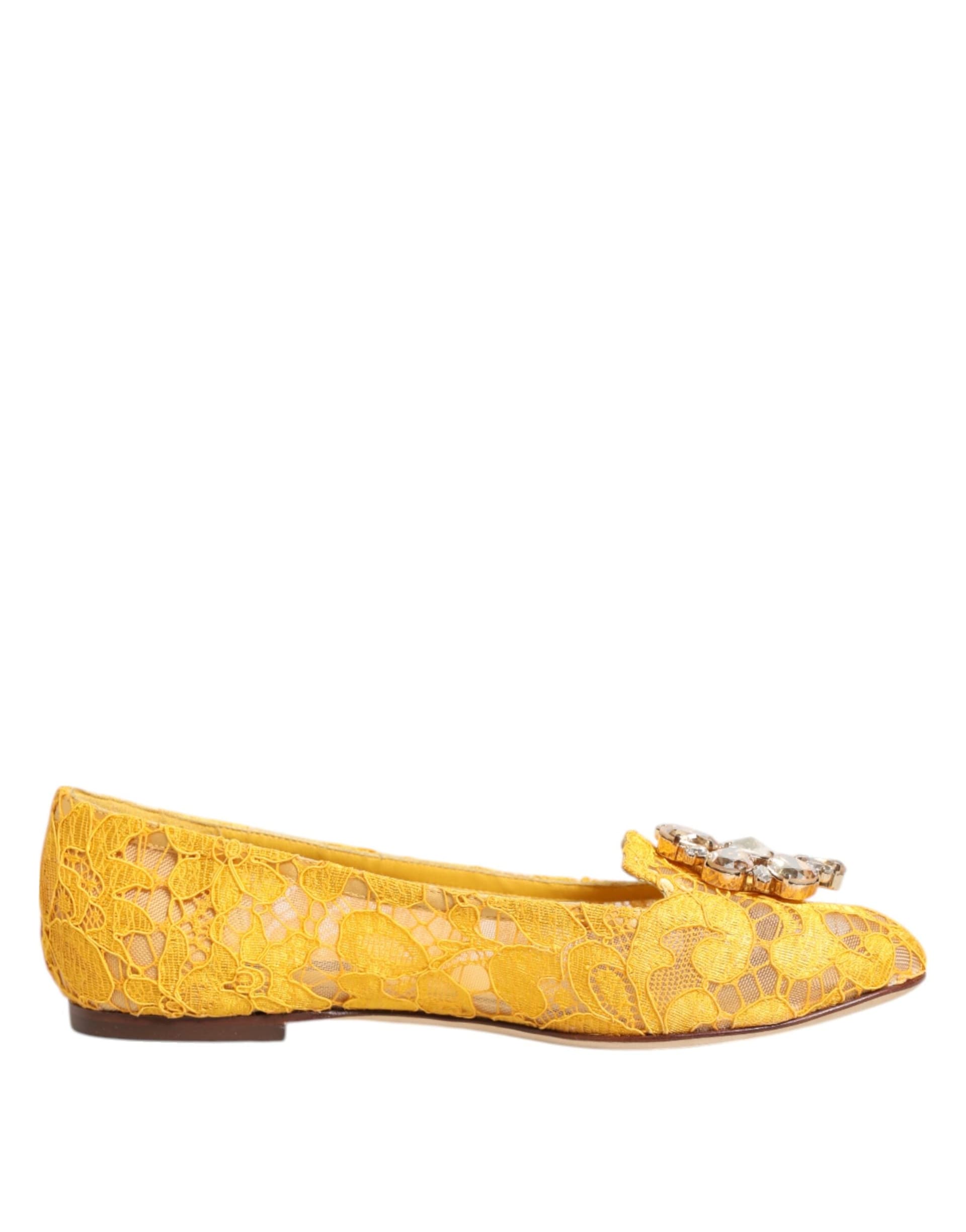 Dolce & Gabbana Yellow Taormina Lace Crystals Flats Shoes - 6