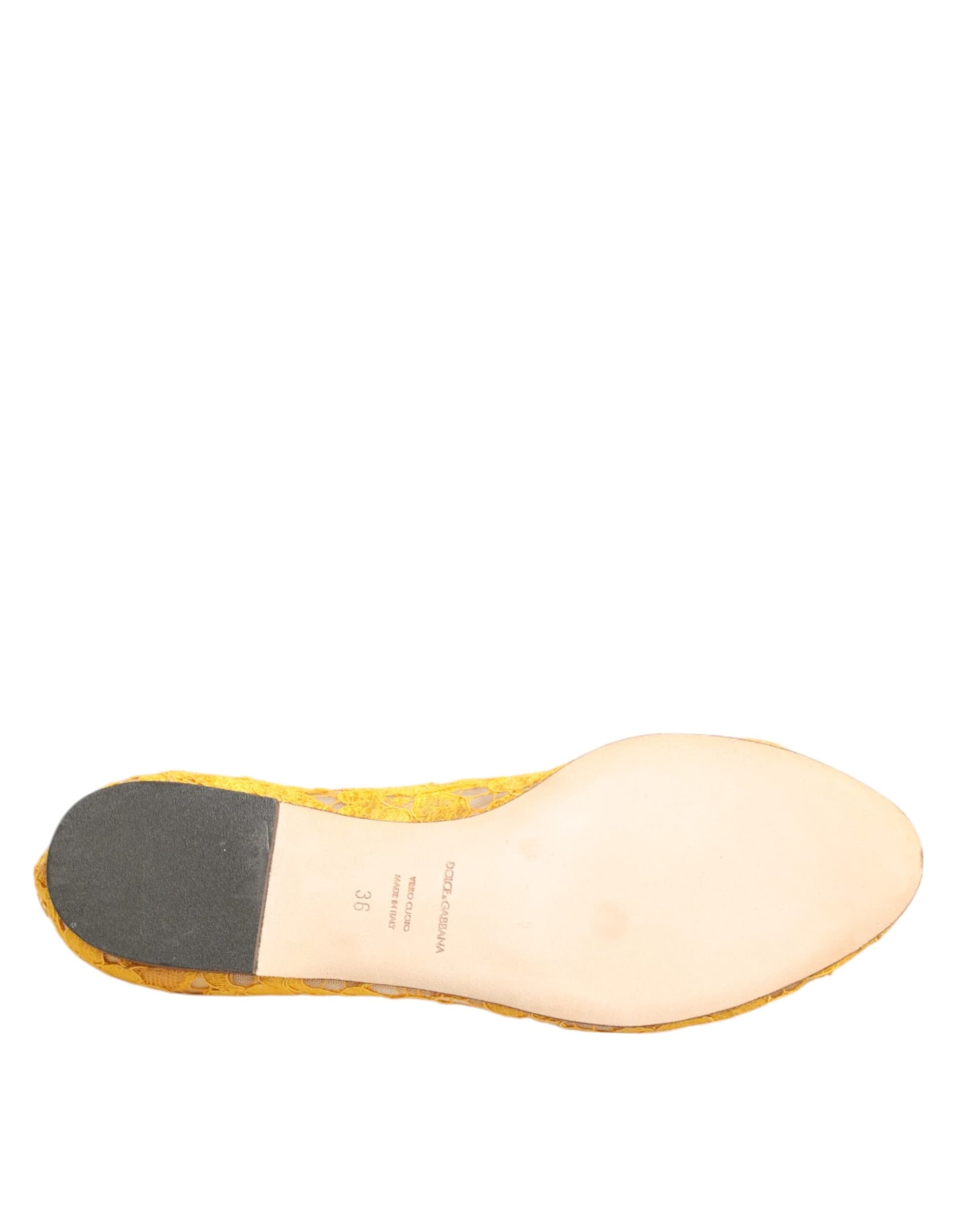 Dolce & Gabbana Yellow Taormina Lace Crystals Flats Shoes - 8