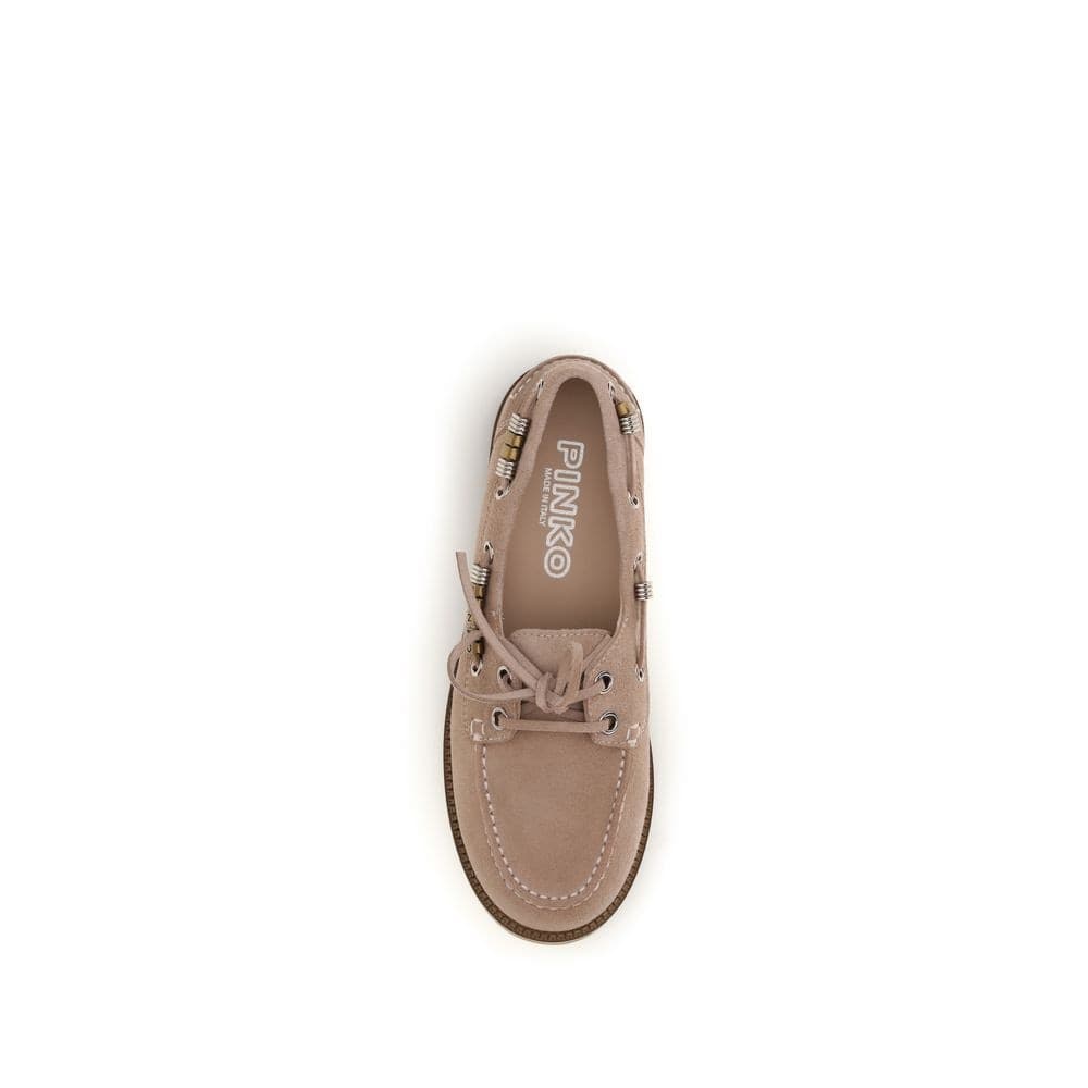 PINKO Beige Calf Leather Bos Taurus Slip-On Loafers - 4