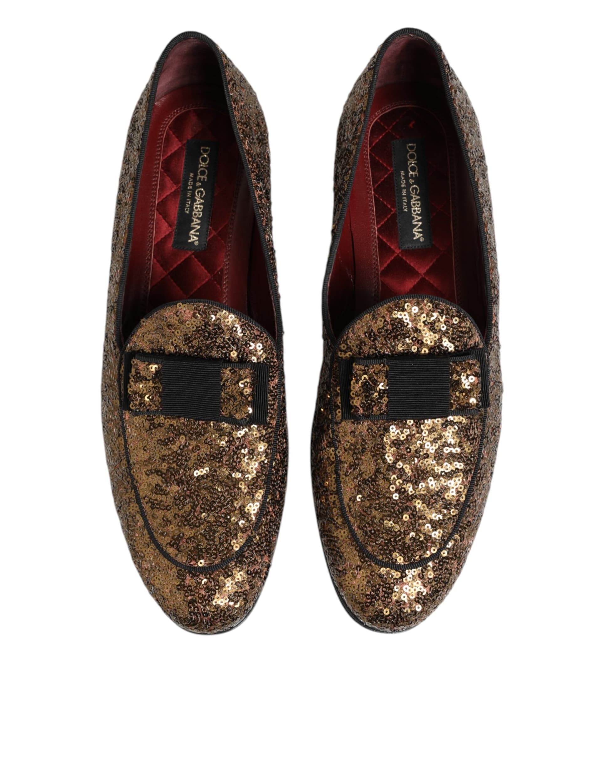 Dolce & Gabbana Gold Sequined Slip On Loafers Men Dress Shoes - 2