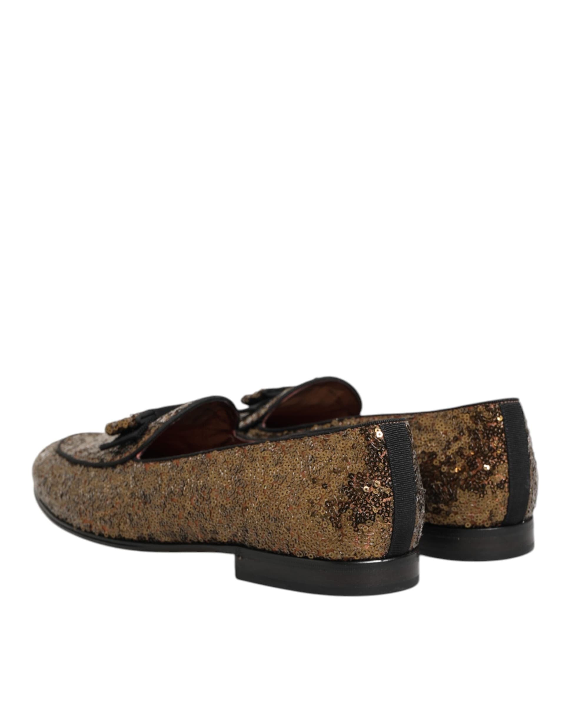 Dolce & Gabbana Gold Sequined Slip On Loafers Men Dress Shoes - 3