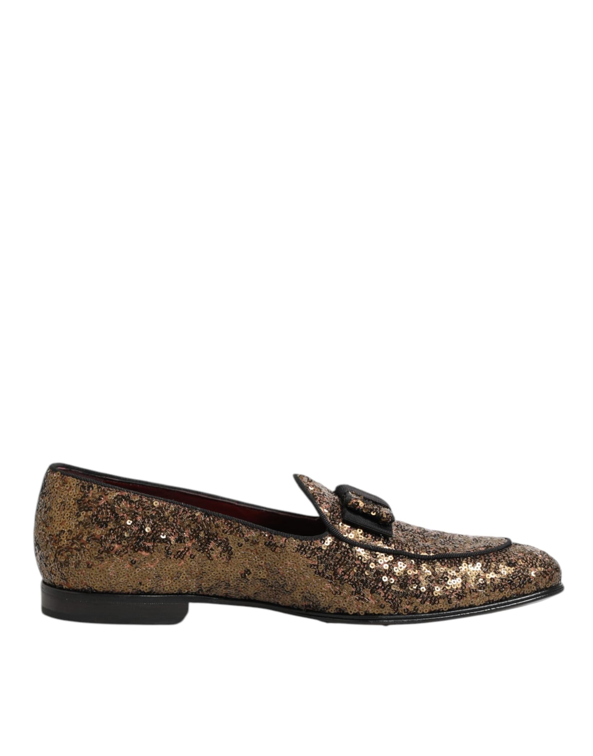 Dolce & Gabbana Gold Sequined Slip On Loafers Men Dress Shoes - 5