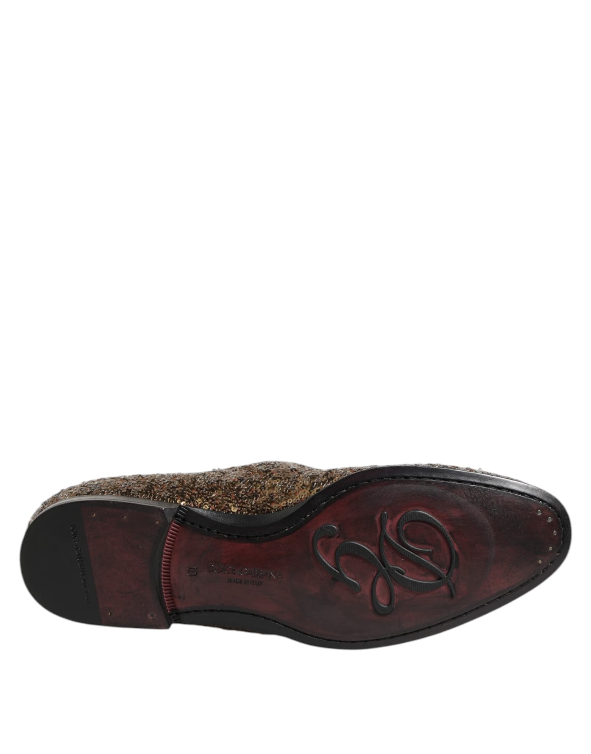 Dolce & Gabbana Gold Sequined Slip On Loafers Men Dress Shoes - 6