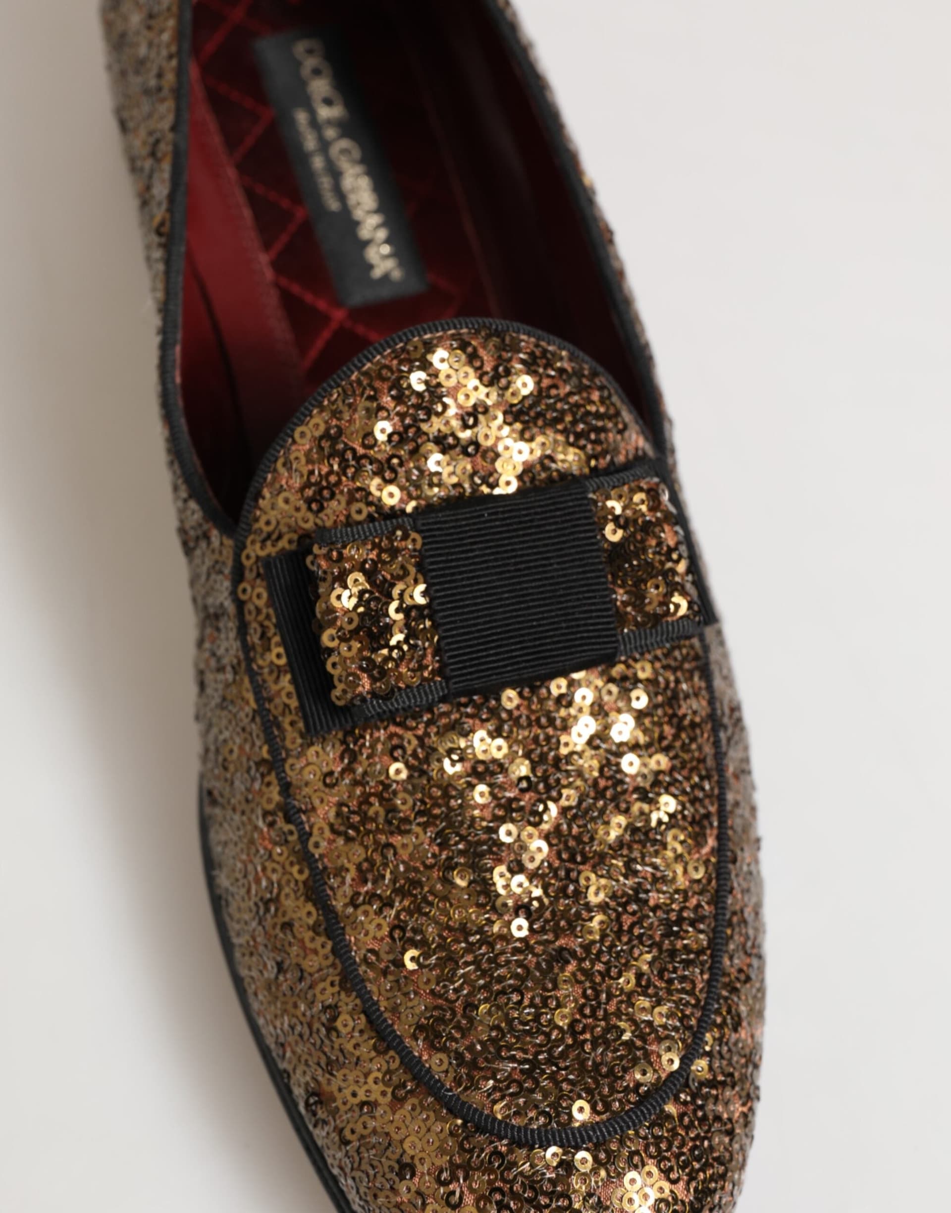 Dolce & Gabbana Gold Sequined Slip On Loafers Men Dress Shoes - 7